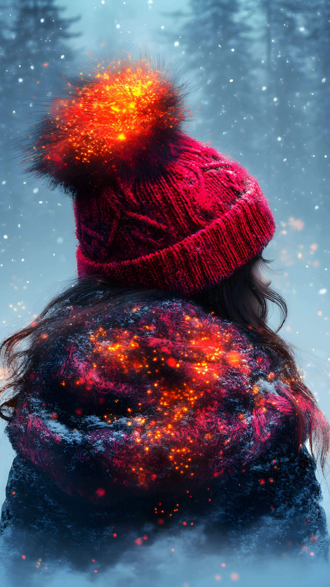 Winter, Smoke, Red hair, Hood, Heat, Star, Beanie, Freezing, Night