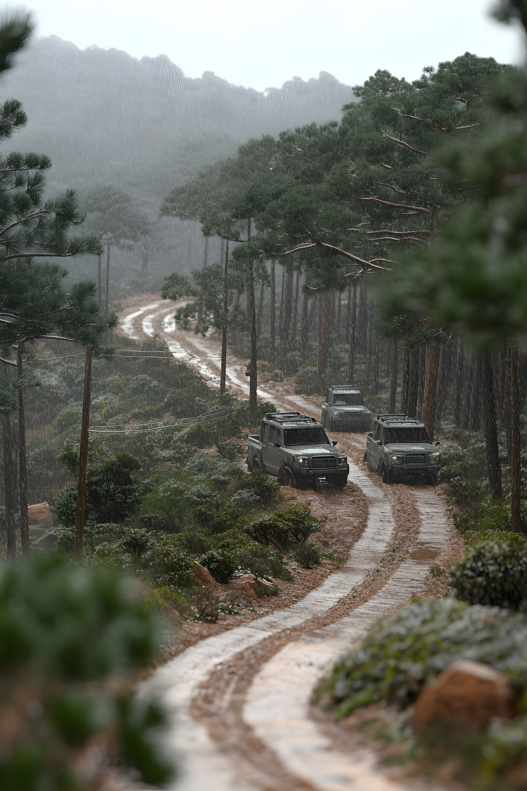 Road, Trail, Forest, Dirt road, Sport utility vehicle, Off-roading, Jungle, Mountain pass, Road trip, Chaparral, Conifers, Off-road vehicle, Fir