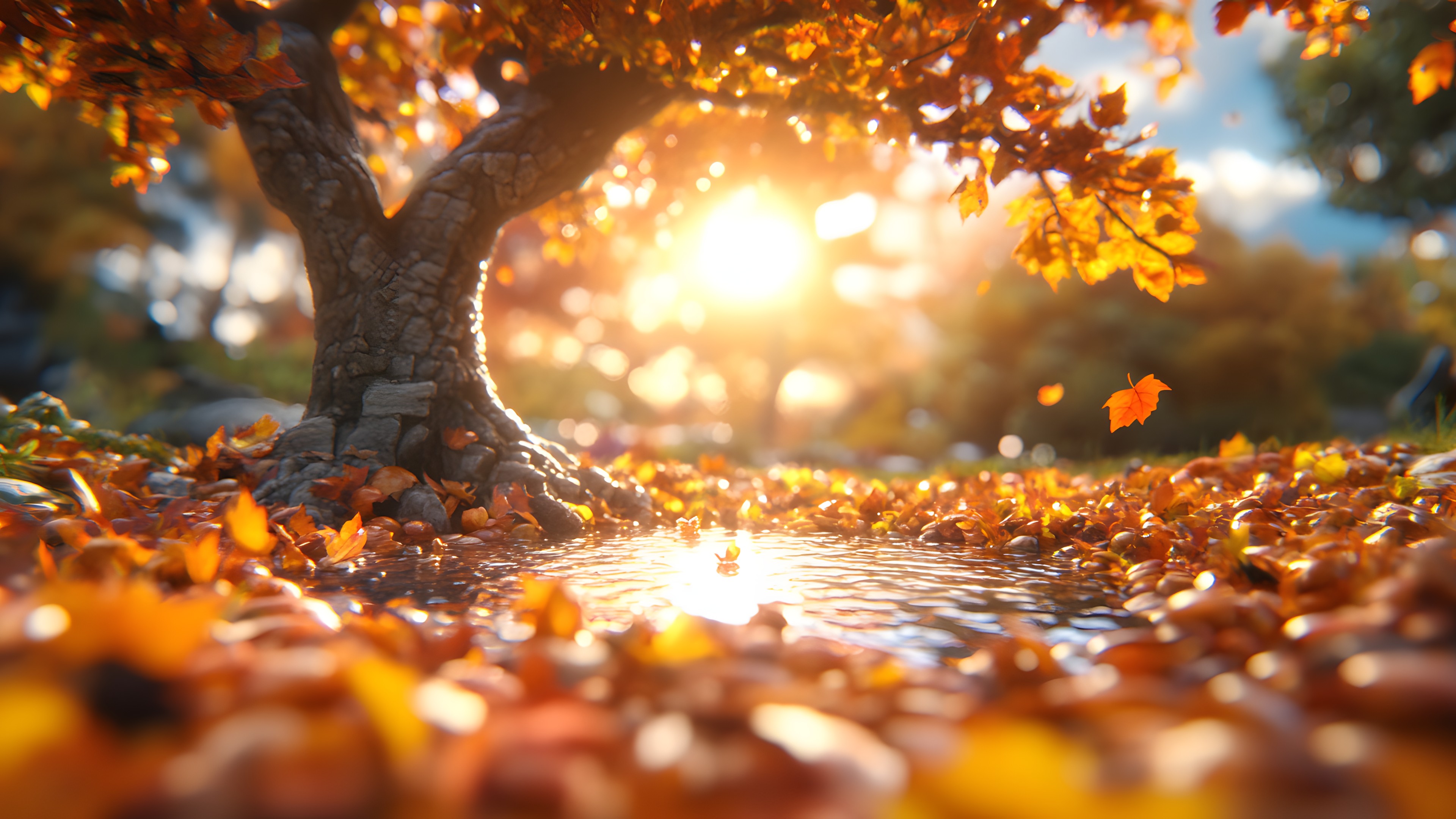 Water, People in nature, Amber, Branch, Natural landscape, Orange, Sunlight, Liquid, Woody plant, Wood, Twig, Grass, Deciduous, Tints and shades, Heat, Trunk, Landscape, Automotive lighting, Sky, Tree