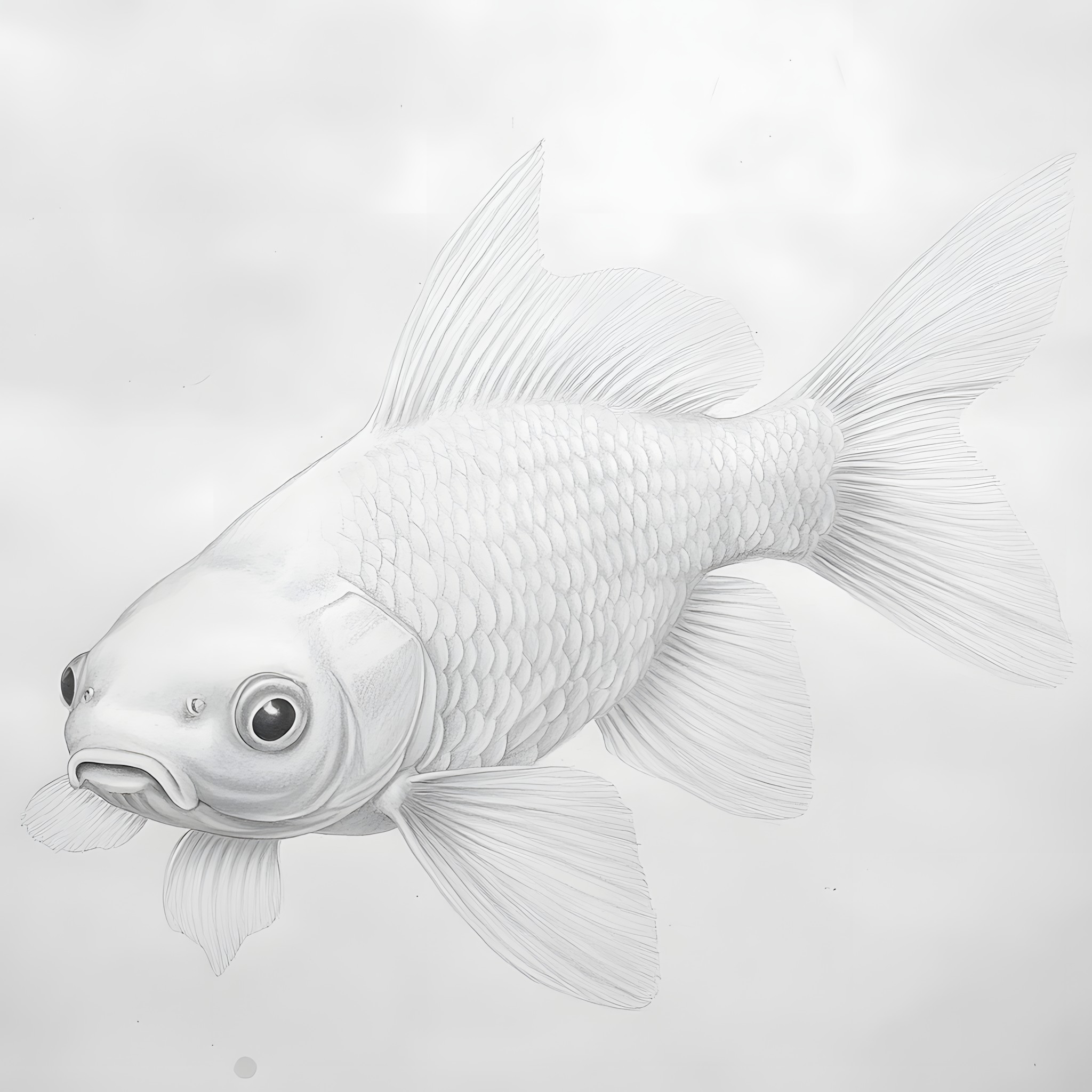 White, Vertebrate, Drawing, Sketch, Line art, Fish, Illustration, Tail, Design, Fin, Graphics, Coloring book, Minnows and Carps