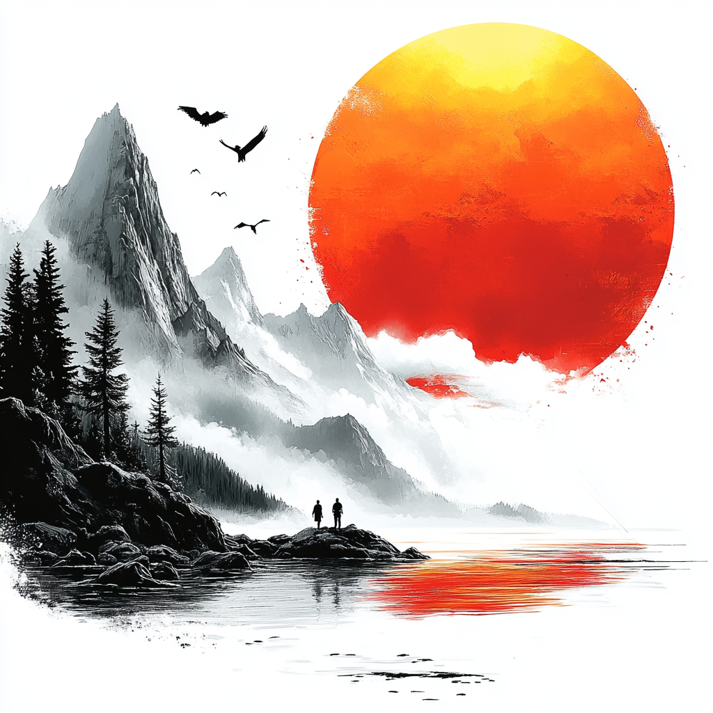 geological phenomenon, Sunrise, Astronomical object, Red sky at morning, Winter, Graphics, Sunset, Watercolor painting