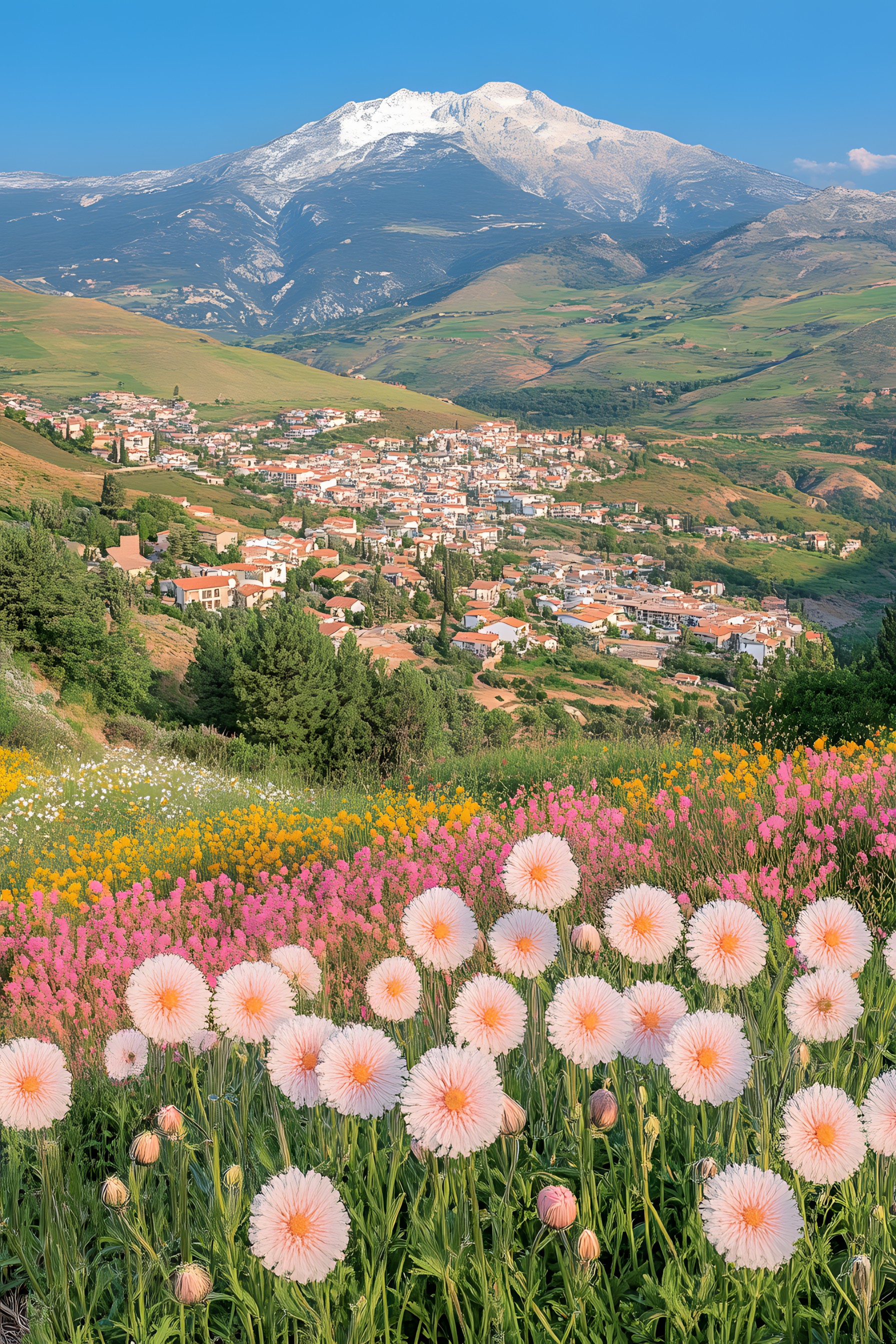 Flower, Mountain, Mountainous landforms, Hill, Petal, Mountain range, Highland, Hill station, Ridge, Valley, Spring, Meadow, Alps, Flowering plant, Fell, Wildflower, Massif, Summit, Garden, Field