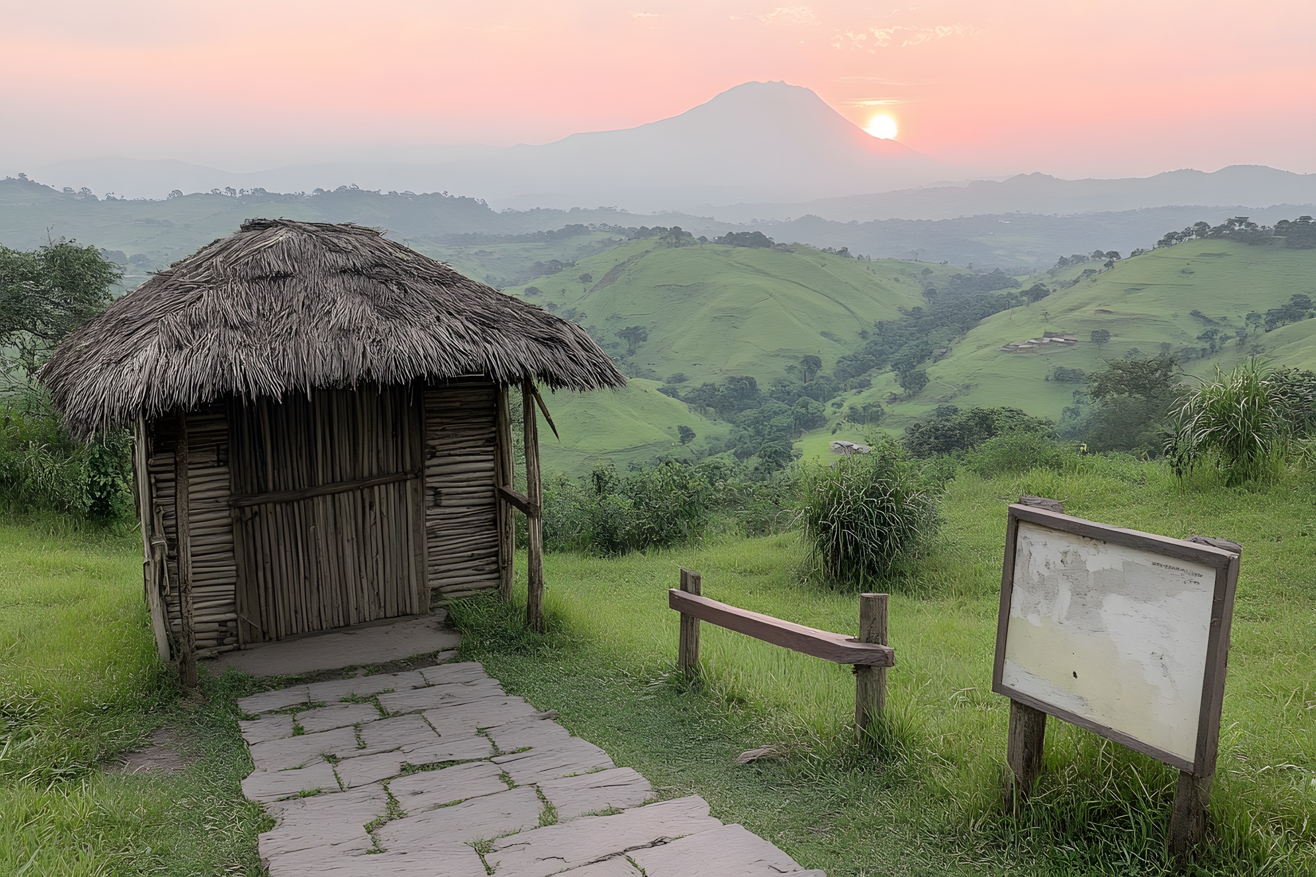 Grass, Hill, Grassland, Highland, Rural area, Landscape, Ecoregion, Thatching, Land lot, Hut, Hill station, Village, Pasture, Croft, Meadow, Mountain range, Prairie, Steppe, Valley, Ranch