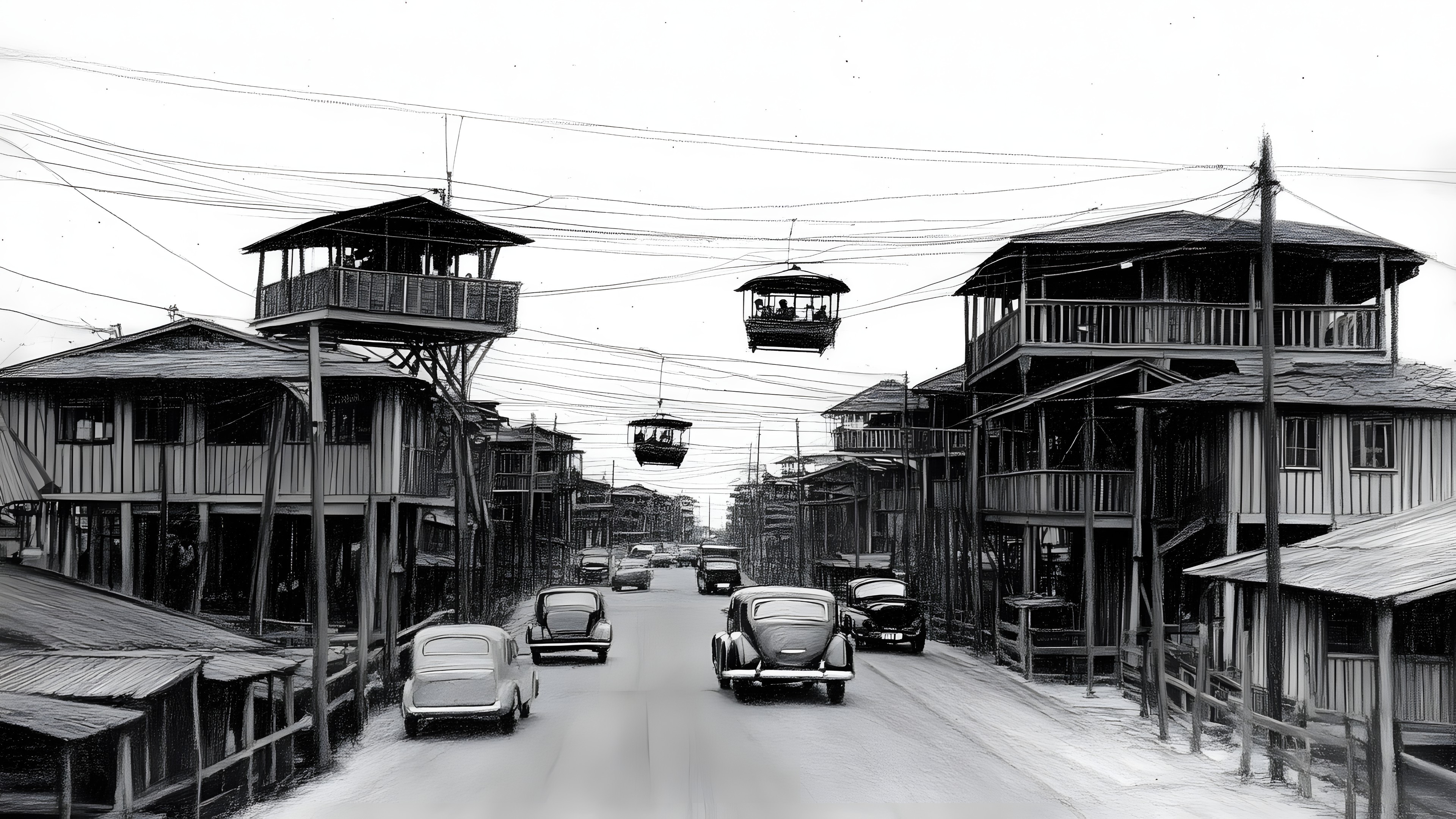 Neighbourhood, Town, Street, Overhead power line, Black and white, Electrical network, Electrical Supply, Wire, Electrical cable