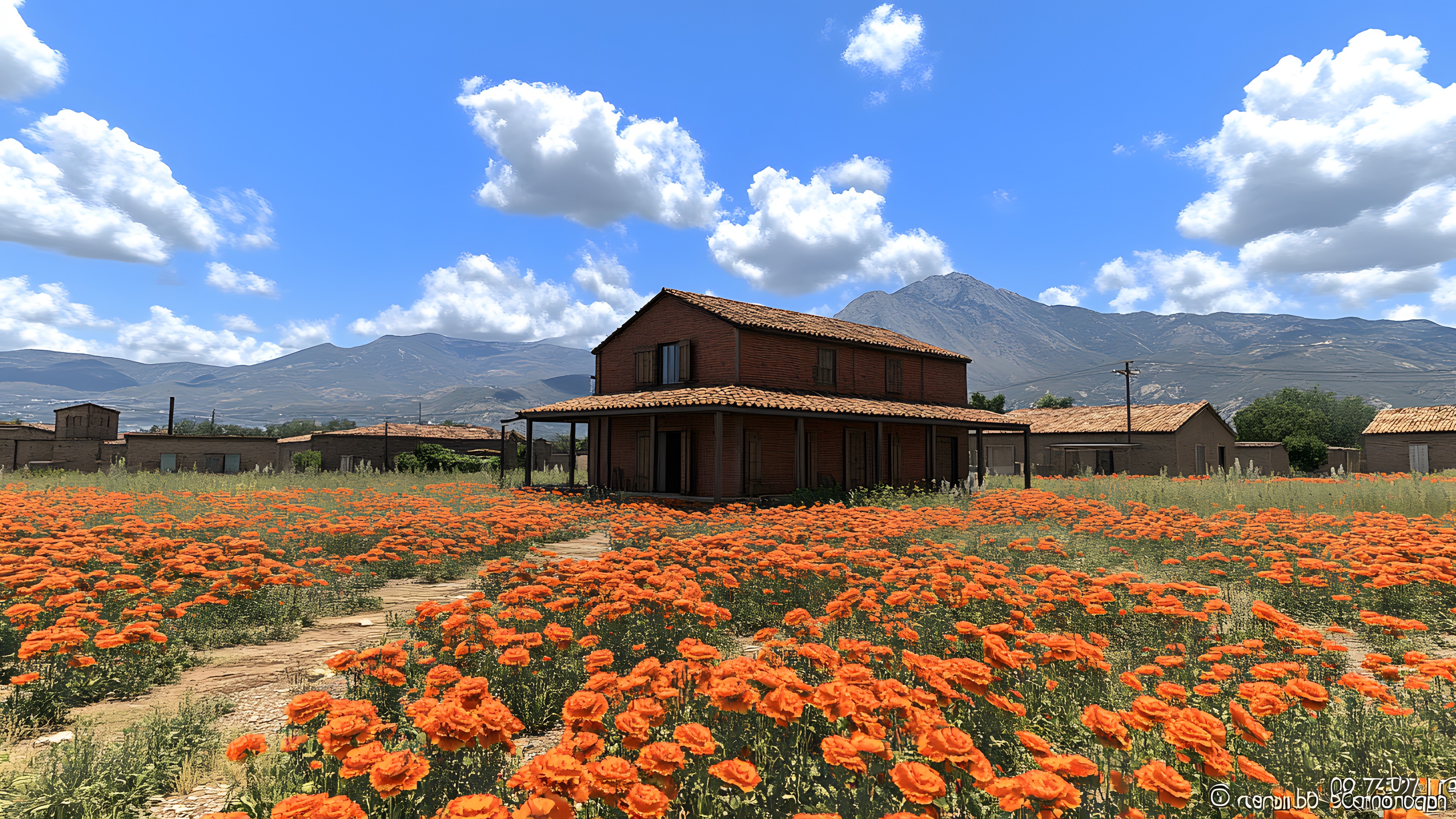 Flower, Plants, Hill, Rural area, Mountain range, Field, Plantation, Wildflower, Flowering plant, Agriculture, Meadow, Cottage, Herbaceous plant, Farm, Ridge, Farmhouse, Poppies, Hut, Crop, Barn
