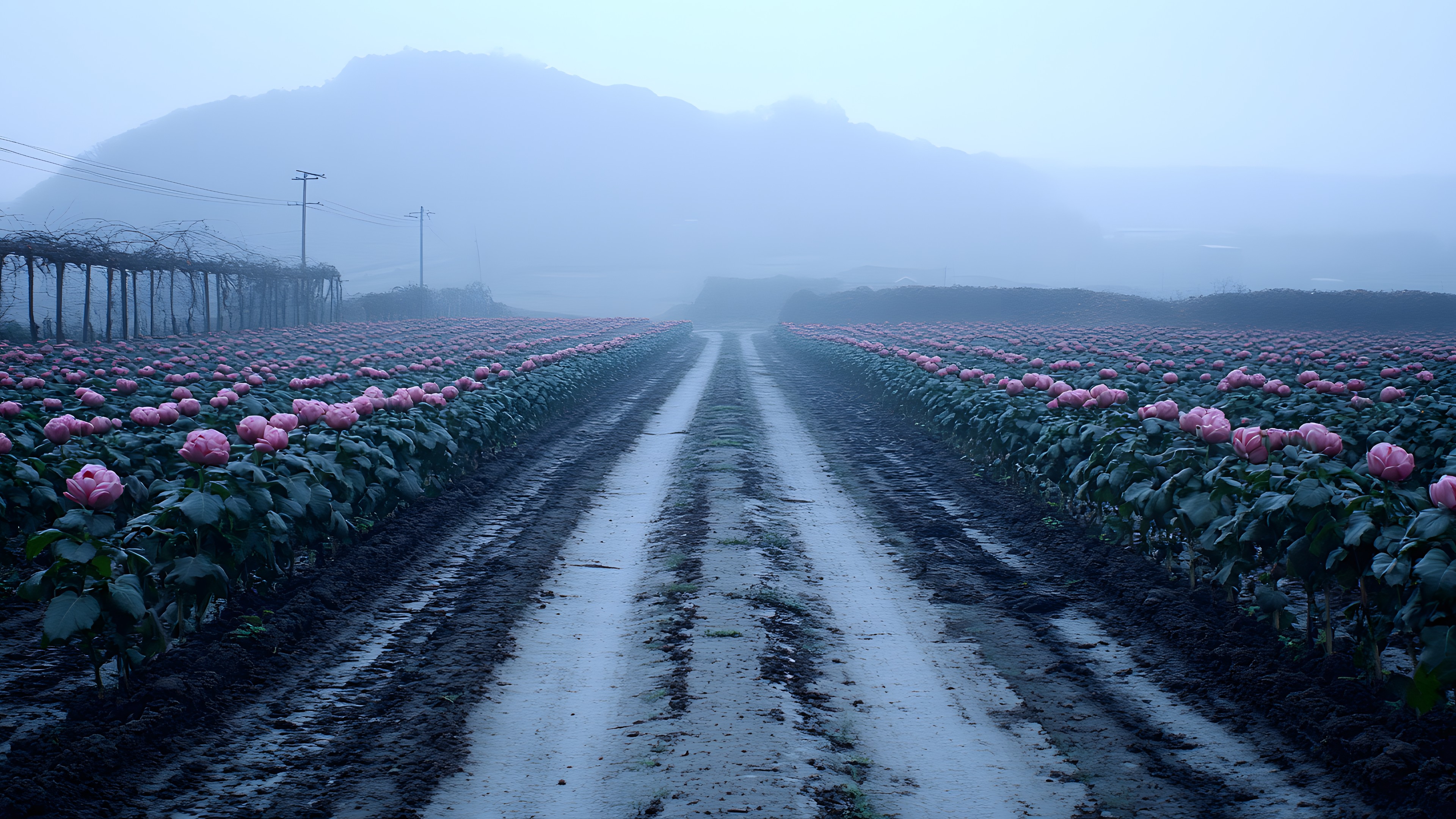 Flower, Petal, Pink, atmospheric phenomenon, Flowering plant, Mist, Haze, Plantation, Rose family, Fog, Rose, Garden roses, Agriculture, Precipitation, Geraniums