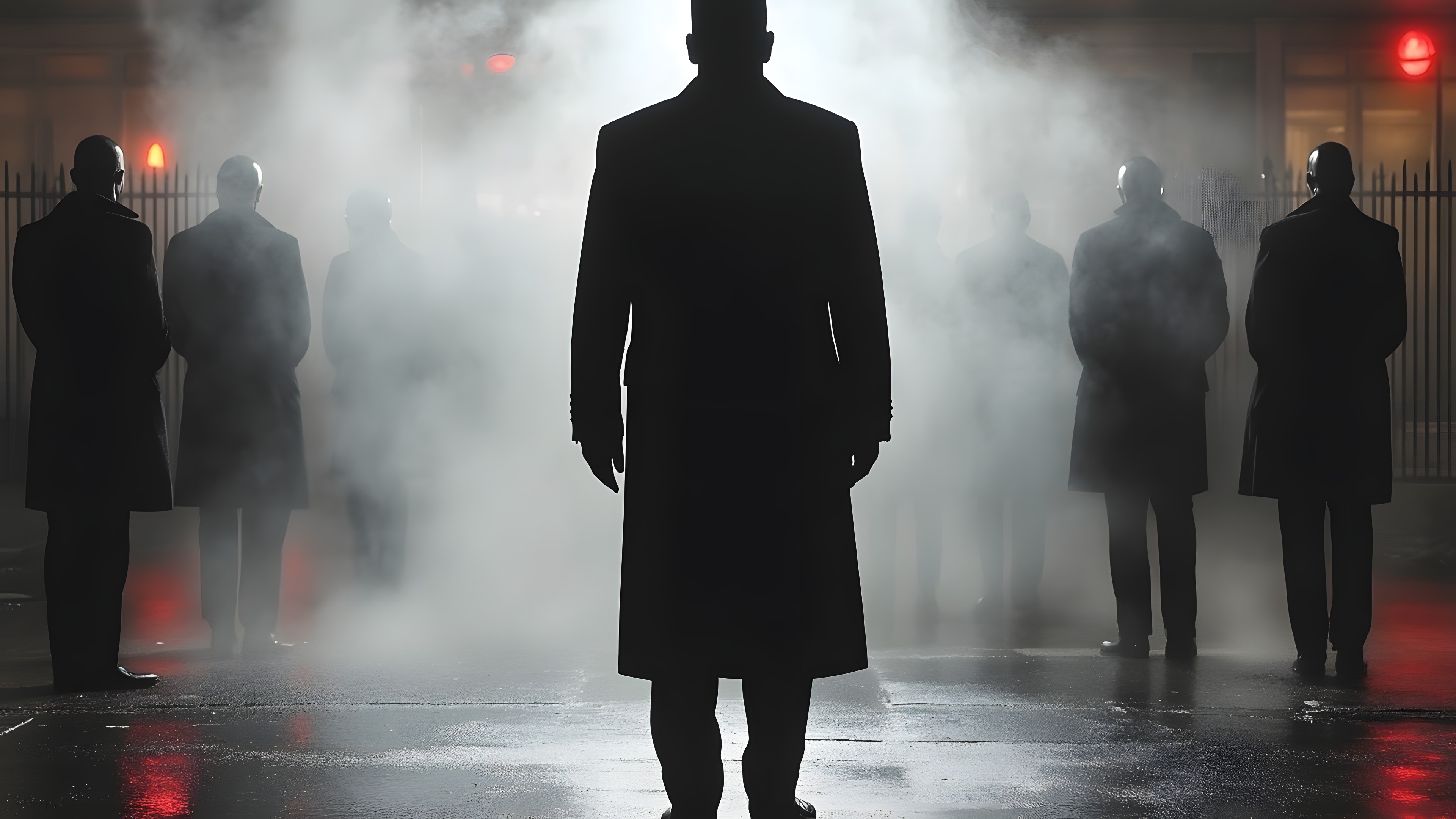 Standing, Overcoat, Duster, Darkness, Trench coat, Frock coat, Lens flare, Walking, Haze, Night, Shadow, Cleanliness