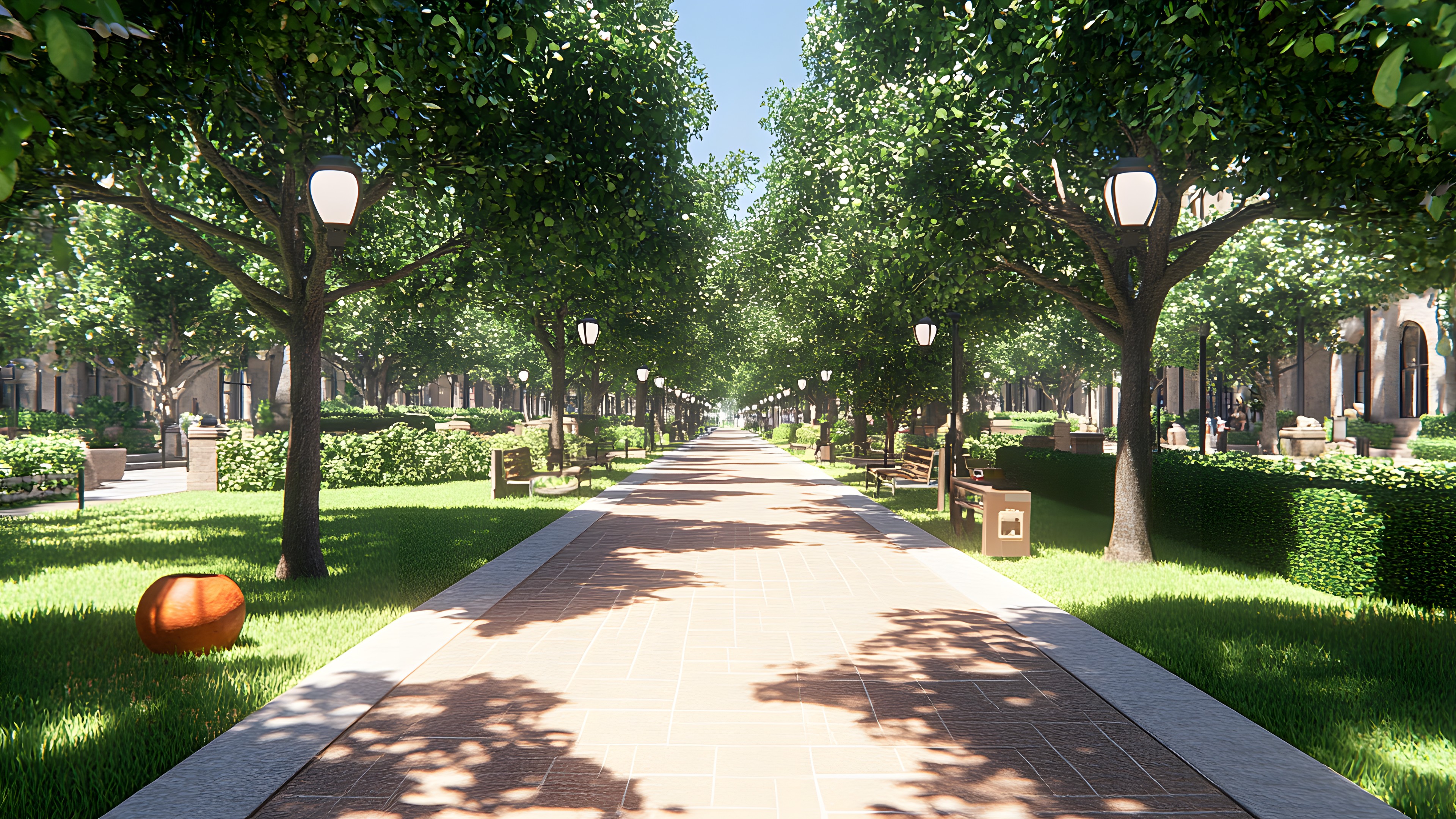 Public space, Walkway, Garden, Sidewalk, Park, Landscaping, Shade, Design, Path