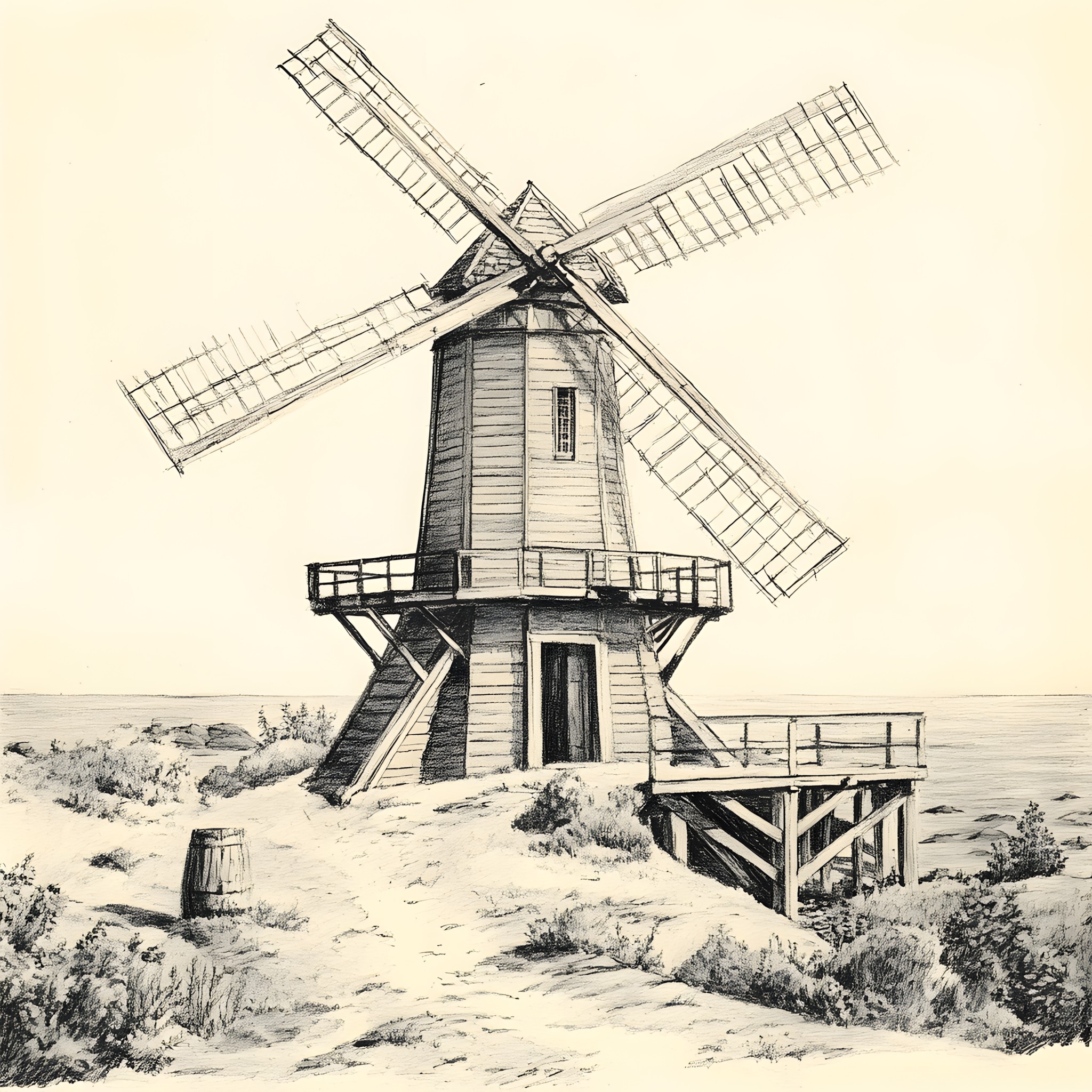 Windmill, Drawing, Illustration, Sketch, Mill, Wind, Design