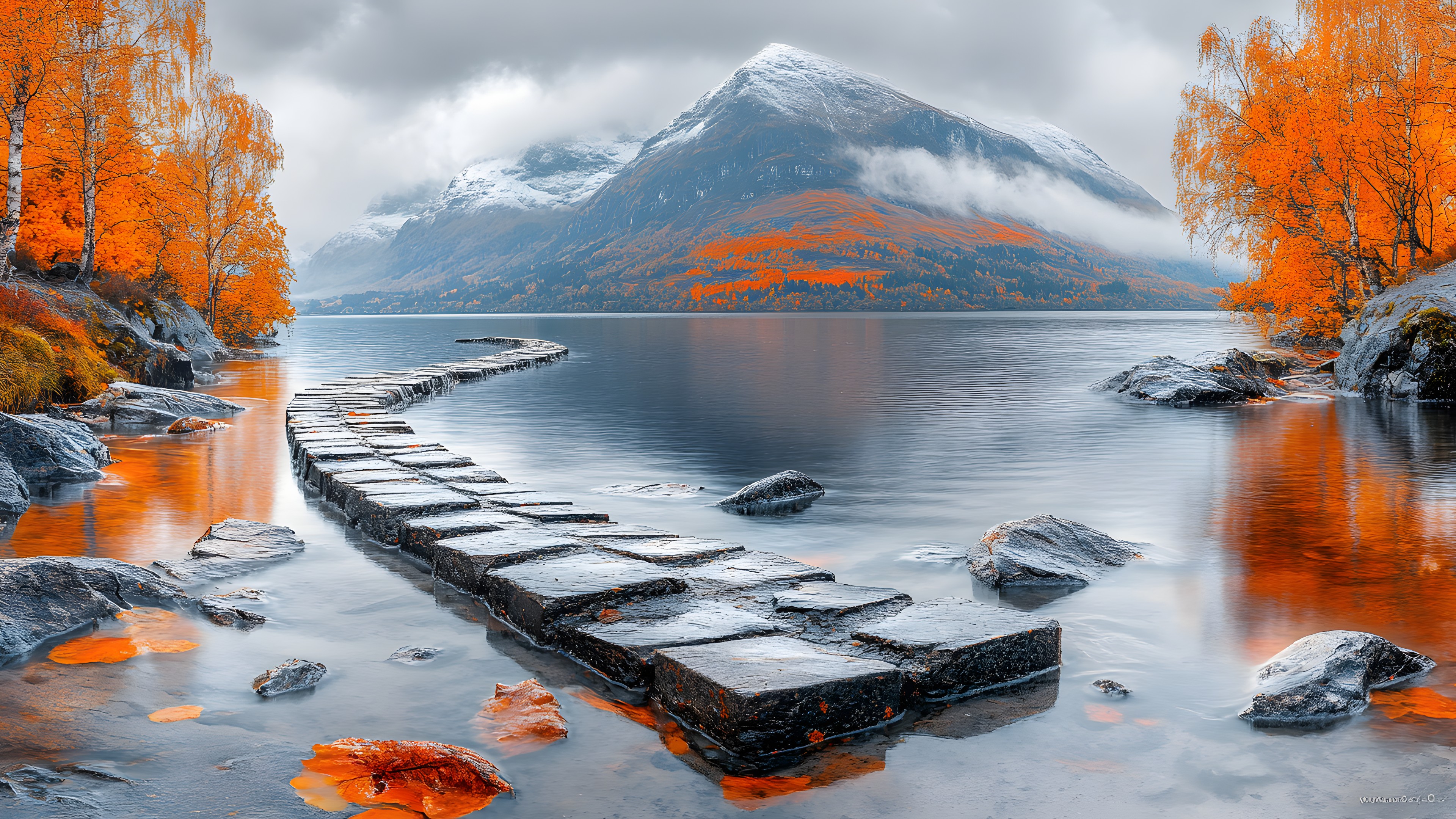 Water, Mountainous landforms, Nature, Natural landscape, Mountain, Rock, Reflection, Mountain range, Cloud, Wilderness, Winter, Valley, Lake, Morning, Ridge, Mountain river, Autumn, Shore, Sound, Glacial landform