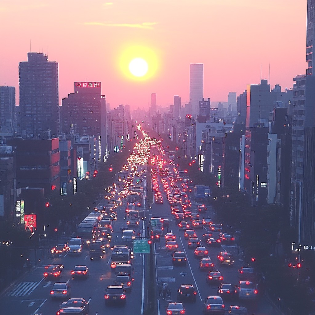 Sky, Building, Skyscraper, Car, Light, Nature, Infrastructure, Vehicle, Afterglow, Dusk, Lighting, Tower block, Cityscape, Urban design, Landscape, Electricity, Horizon, Automotive lighting, City, Sunrise