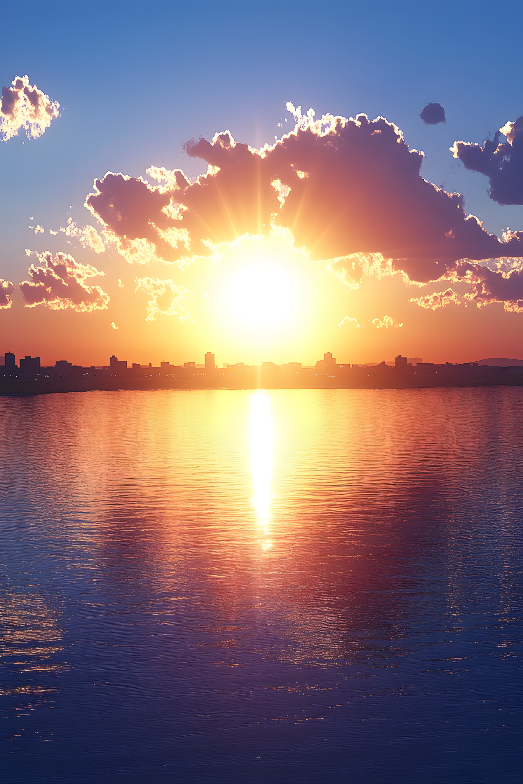 Sun, Blue, Water, Water resources, Daytime, Horizon, Nature, Astronomical object, Sunset, Fluid, Afterglow, Sunrise, Reflection, Summer, Waterway, Sunlight, Liquid, Dusk, Orange, Cloud