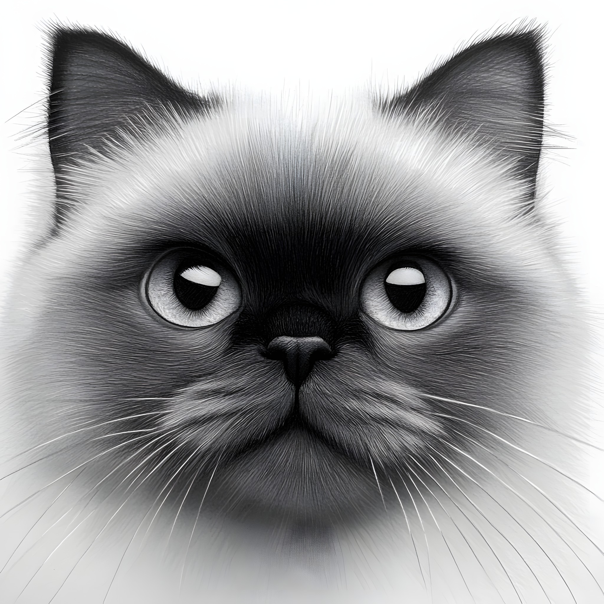 Cat, Felidae, Whiskers, White, Felinae, Vertebrate, Facial expression, Snout, Carnivores, Black, Fur, Black and white, Siamese cat, Grey, Terrestrial animal, Birman, Balinese cat, Thai cat, Ragdoll, Kitten