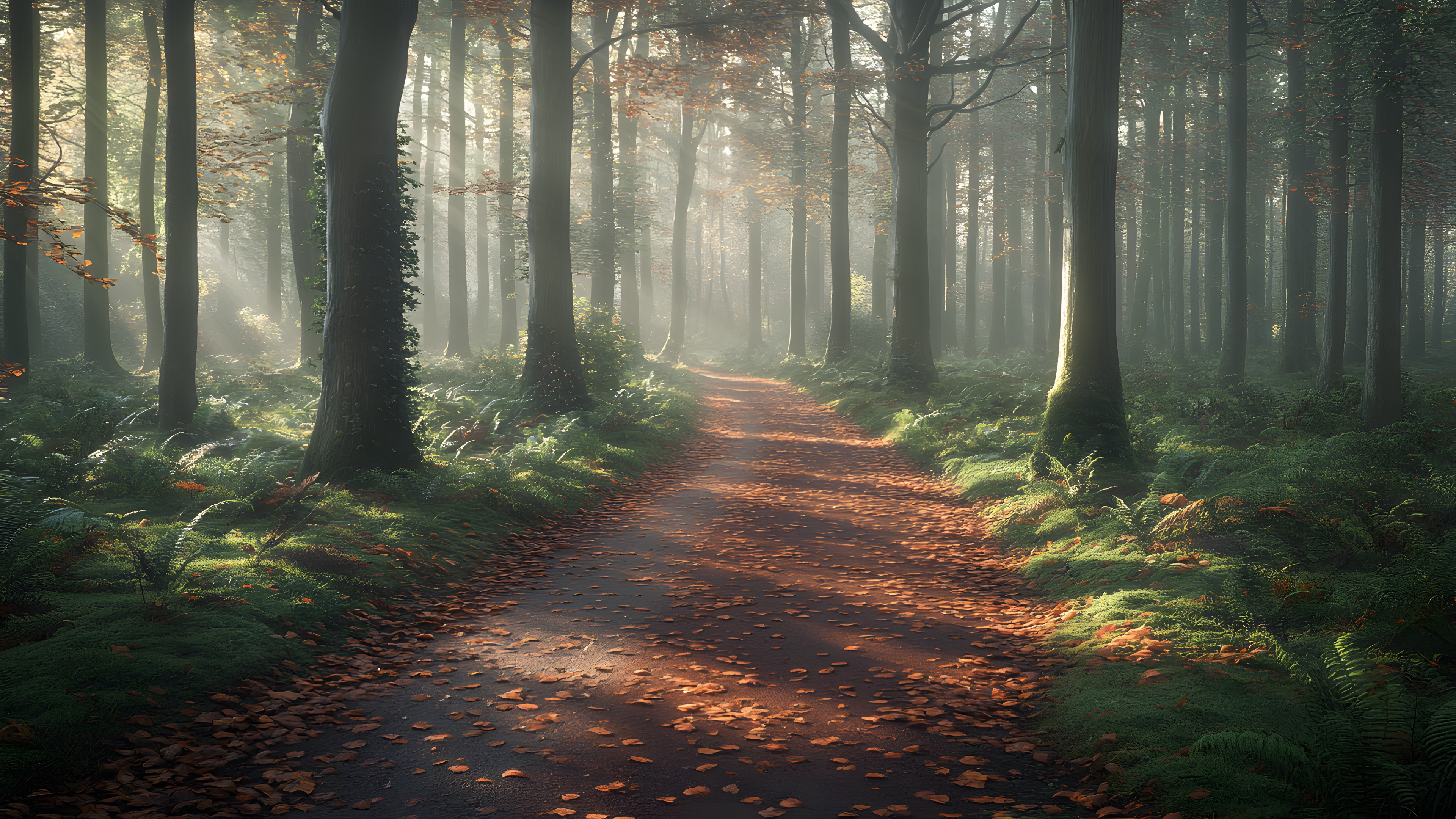 Nature, Tree, Natural environment, atmospheric phenomenon, Leaf, Wood, Natural landscape, Forest, Plants, Spruce-fir forests, Road, Woodland, Trail, Wilderness, Northern hardwood forest, Grove, Mist, Old-growth forest, Trunk, Jungle