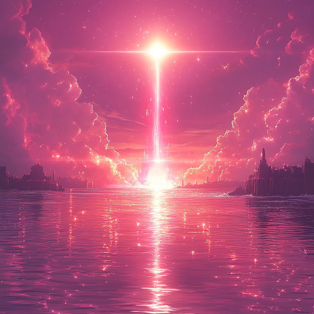 Astronomical object, atmospheric phenomenon, Pink, Sunrise, Dusk, Afterglow, Red sky at morning, Star, Meteorological phenomenon, Sun, Lens flare, Sunset, Night, Evening, Dawn, Reflection, Graphics, Universe, Celestial event, Wallpaper