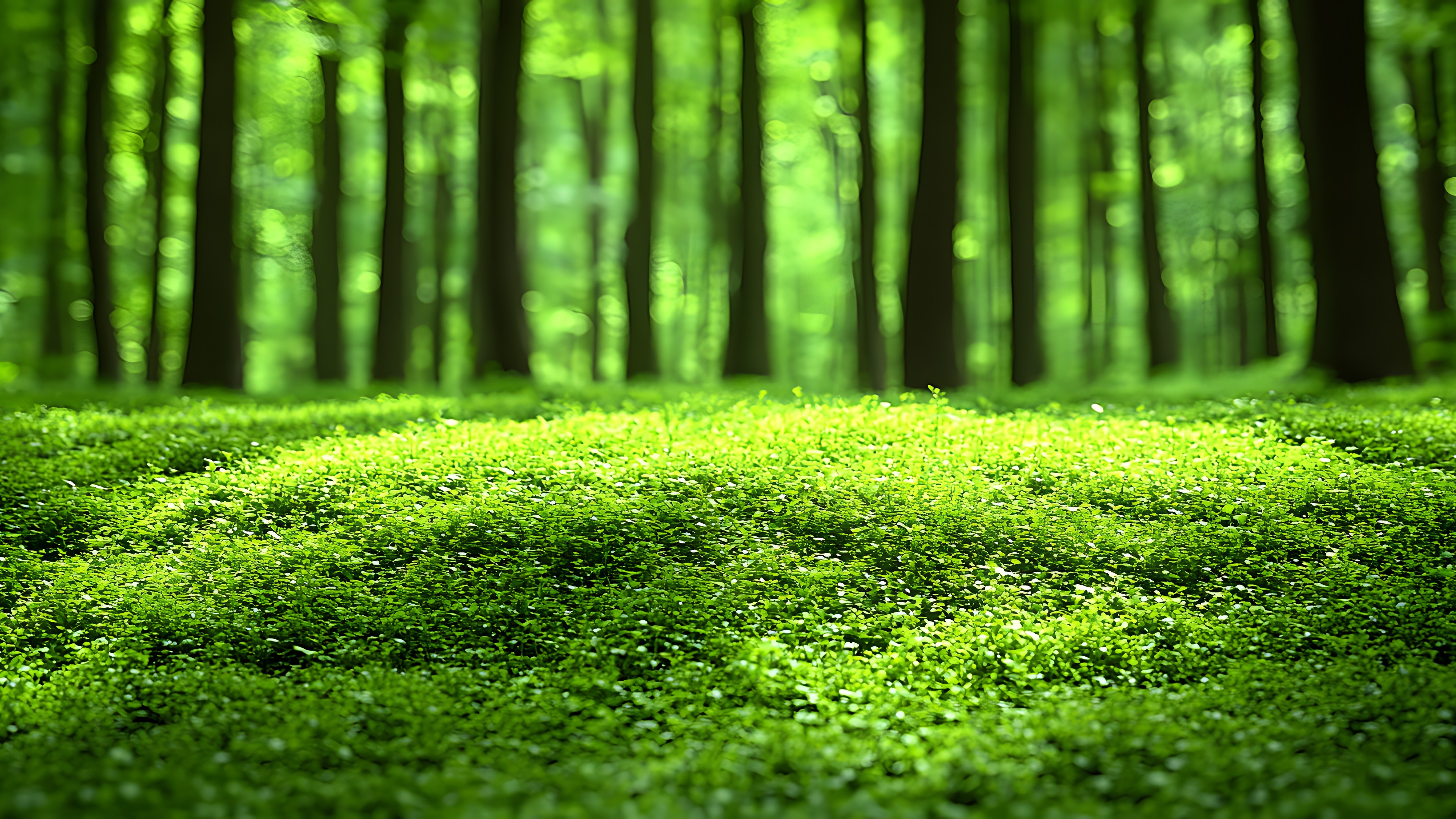 Green, Grass, Nature, Natural environment, Leaf, Vegetation, Forest, Groundcover, Trunk, Grasses, Spring, Sunlight, Woodland, Nature reserve, Grove, Woody plant, Old-growth forest, Northern hardwood forest, Jungle, Temperate broadleaf and mixed forest