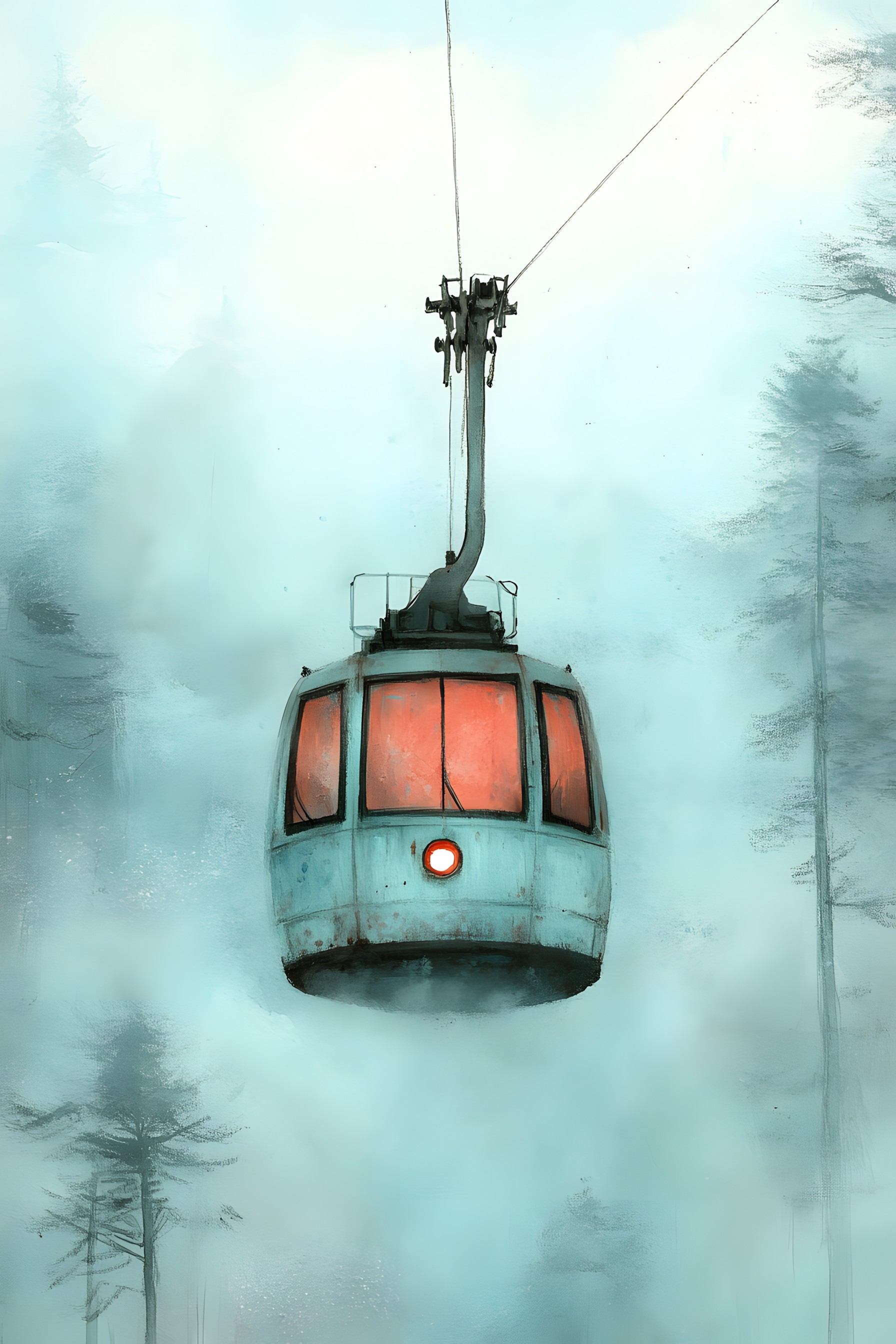 atmospheric phenomenon, Cable car, Winter, Mist, Electrical cable, Freezing, Wire, Fog, Snow, Haze, Overhead power line, Precipitation, Frost