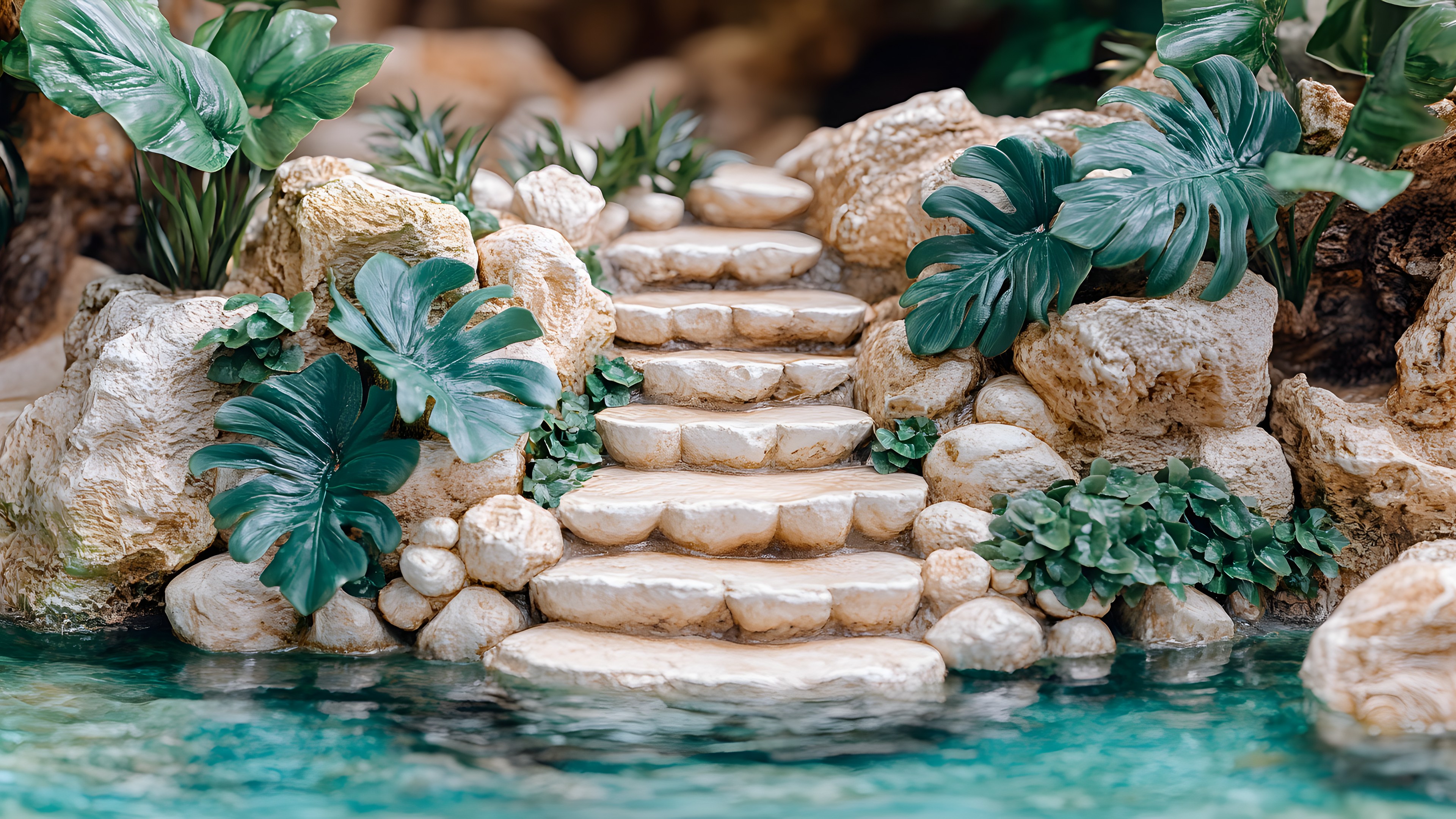 Rock, Garden, Water feature, Natural material, Bedrock, Landscaping, Environmental art, Palm trees, Cycad, Botanical garden