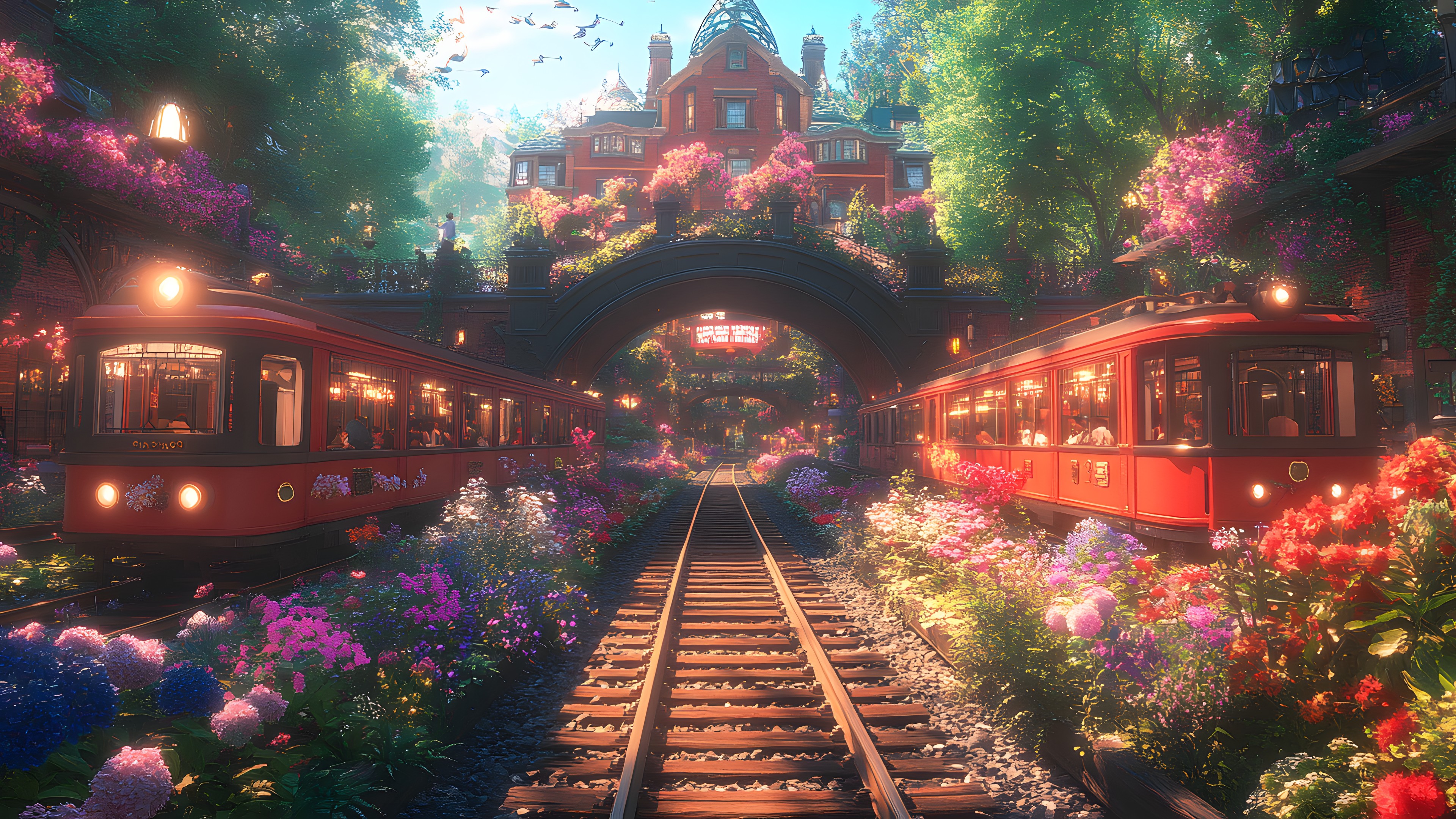 Evening, Animation, Train, Night, Rose family, Floral design