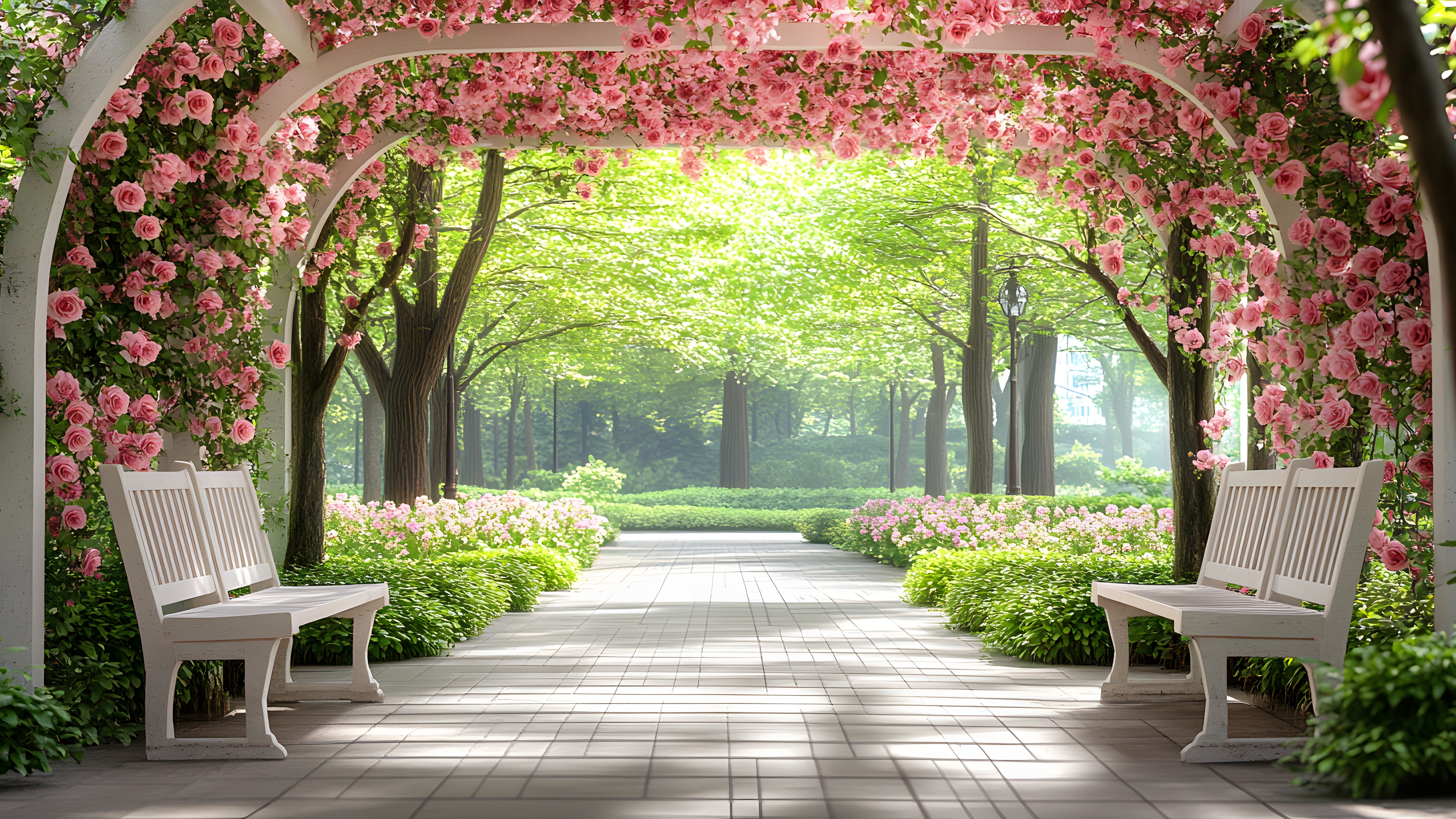 Flower, Plants, Garden, Pink, Shrub, Petal, Spring, Woody plant, Landscaping, Walkway, Botanical garden, Park, Floristry, Floral design, Perennial plant, Blossom, Cornales, Geraniums, Rose family