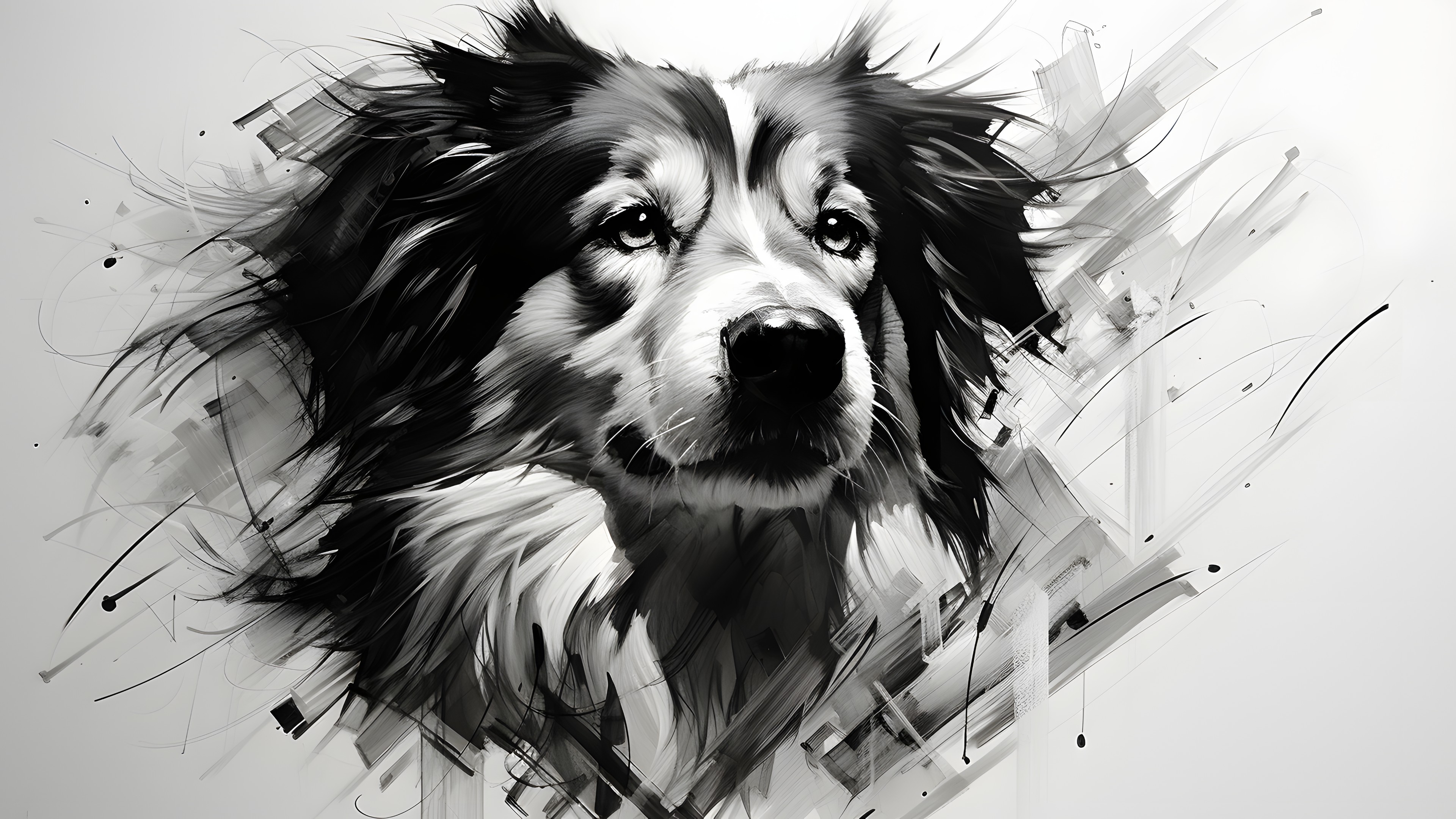 Dog, Dog breed, Carnivore, Companion dog, Whiskers, Snout, Art, Sporting Group, Font, Canidae, Illustration, Drawing, Fur, Shout, Monochrome photography, Monochrome, Painting, Working dog, Graphics, Sketch