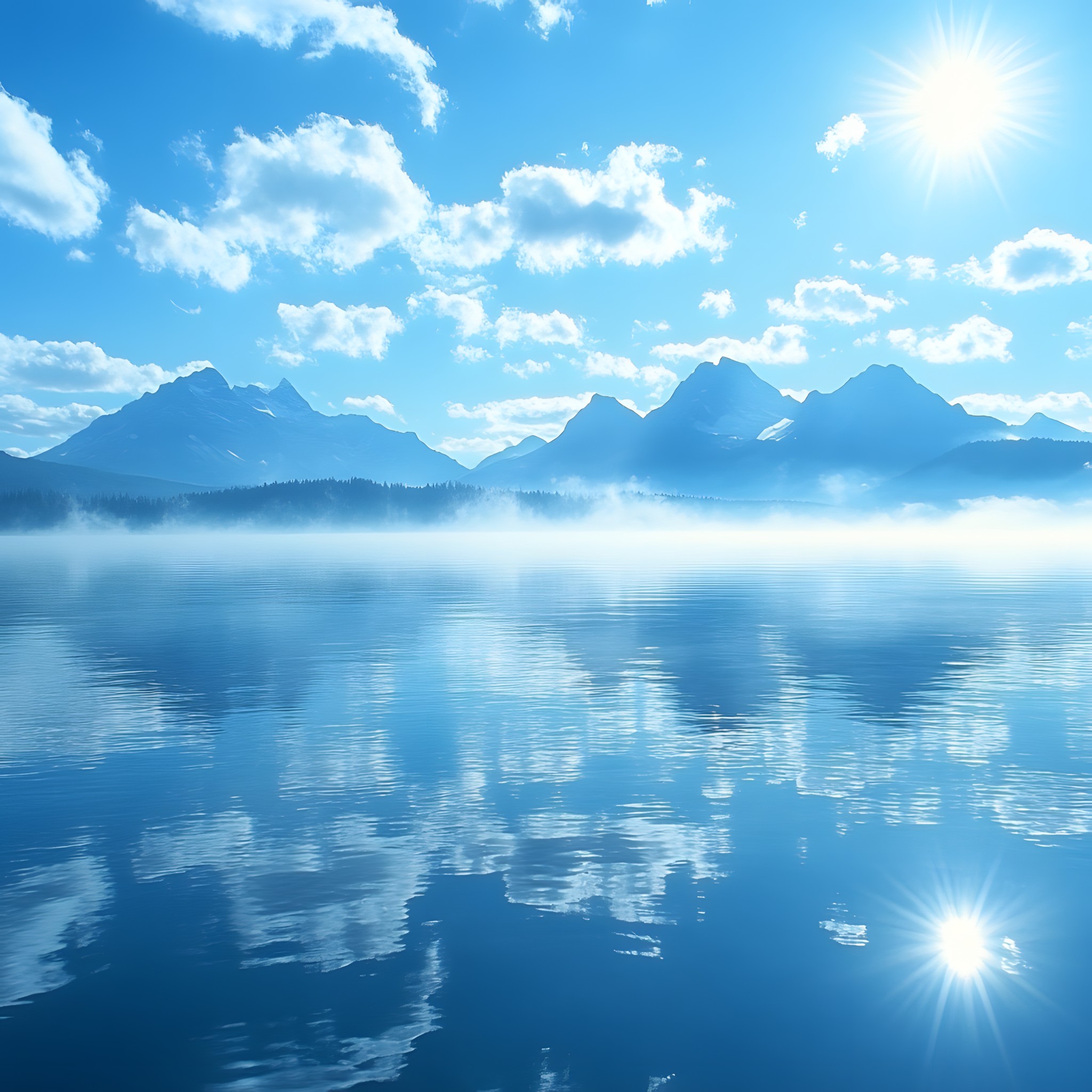 Blue, Water, Nature, Cloud, Natural landscape, Reflection, Liquid, Ocean, Lake, Sea, Cumulus, Sunlight, Mountain river, Meteorological phenomenon, Sound, Reservoir, Sun, Lake District, Loch, Alps