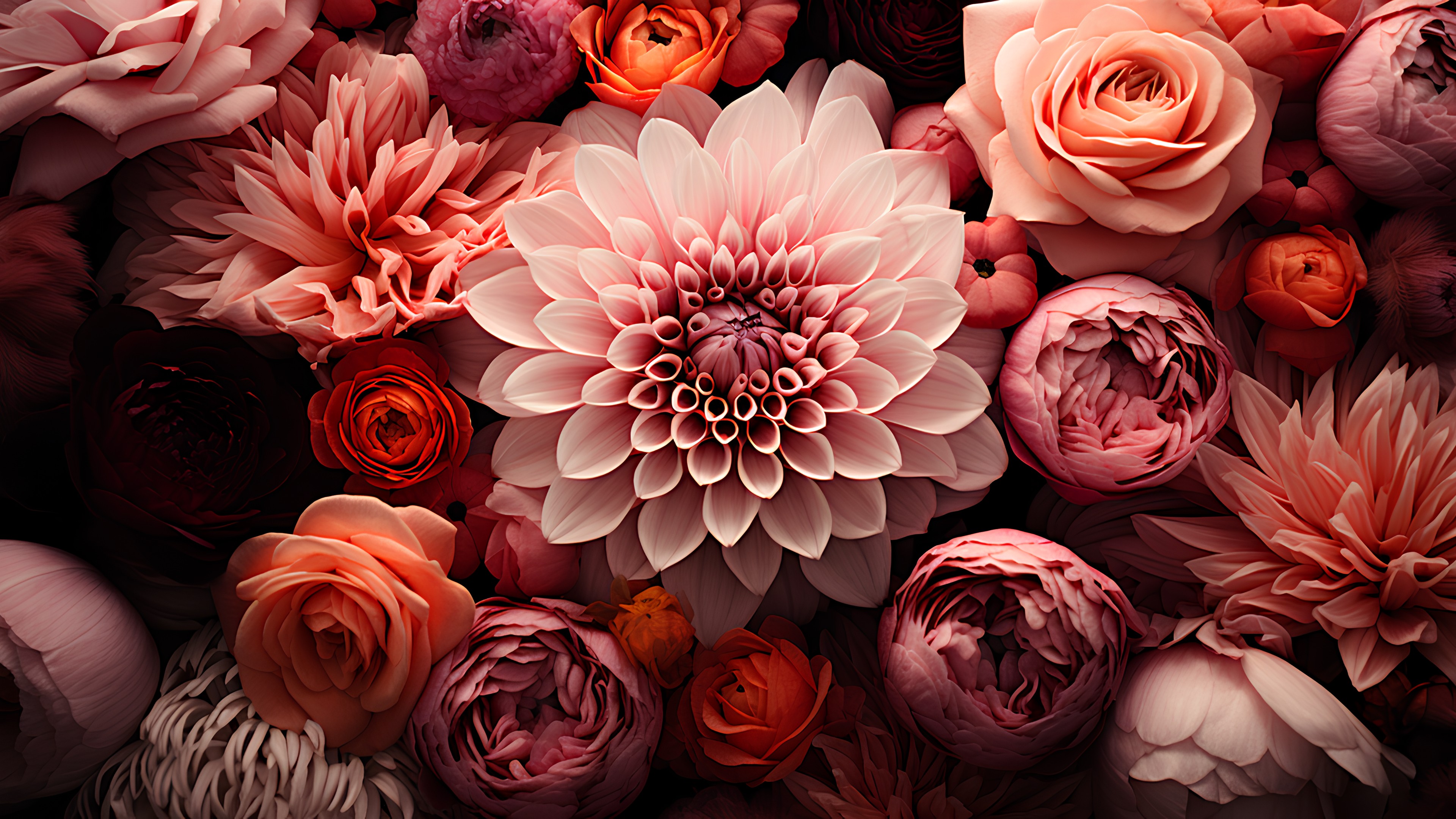 Flower, Photograph, Petal, Light, Botany, Orange, Pink, Creative arts, Red, Flower Arranging, Artificial flower, Flowering plant, Art, Bouquet, Tints and shades, Floristry, Beauty, Symmetry, Cut flowers, Pattern