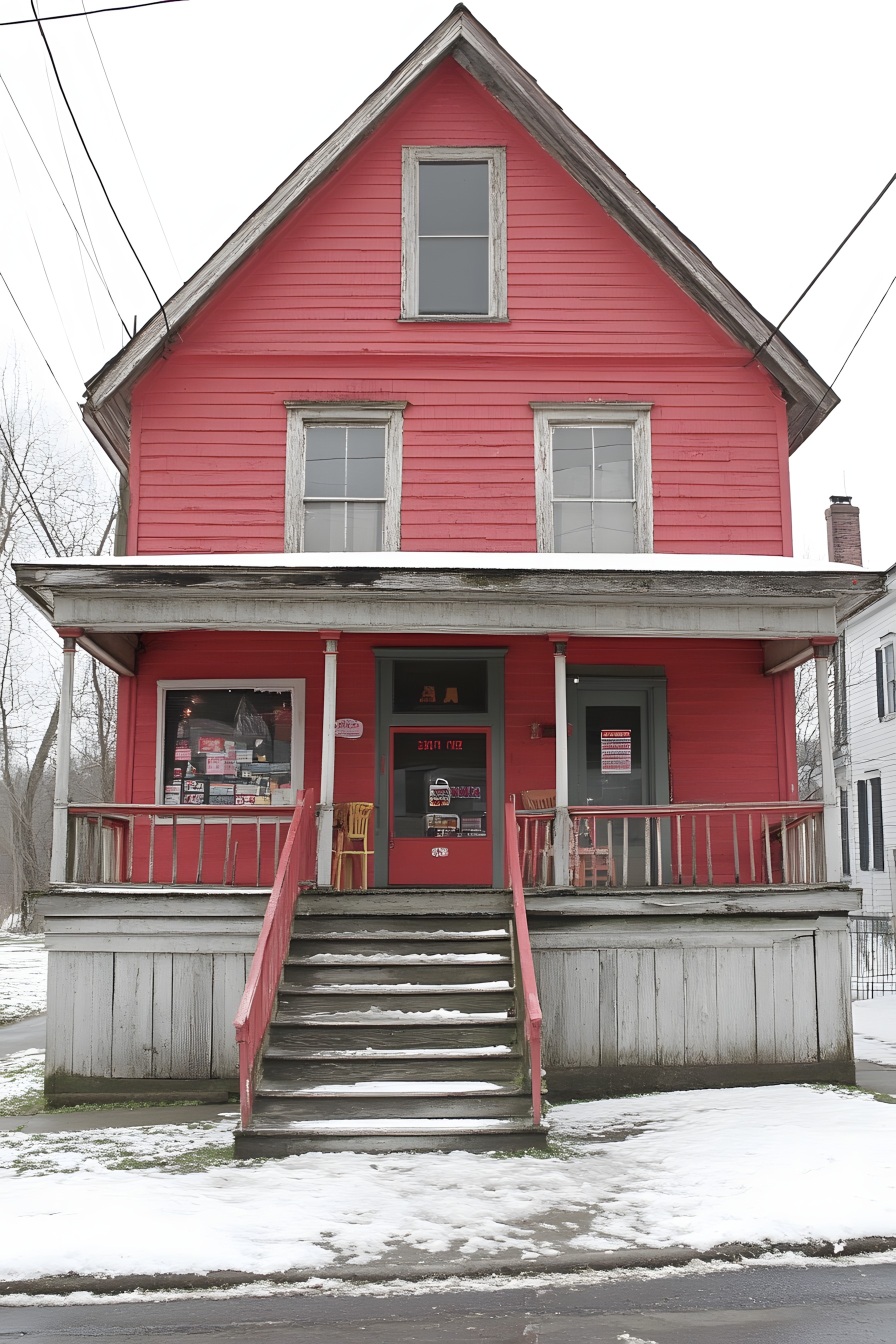 Red, Window, Door, House, Stairs, Home, Porch, Siding, Sash window, Paint, Home Door, Freezing