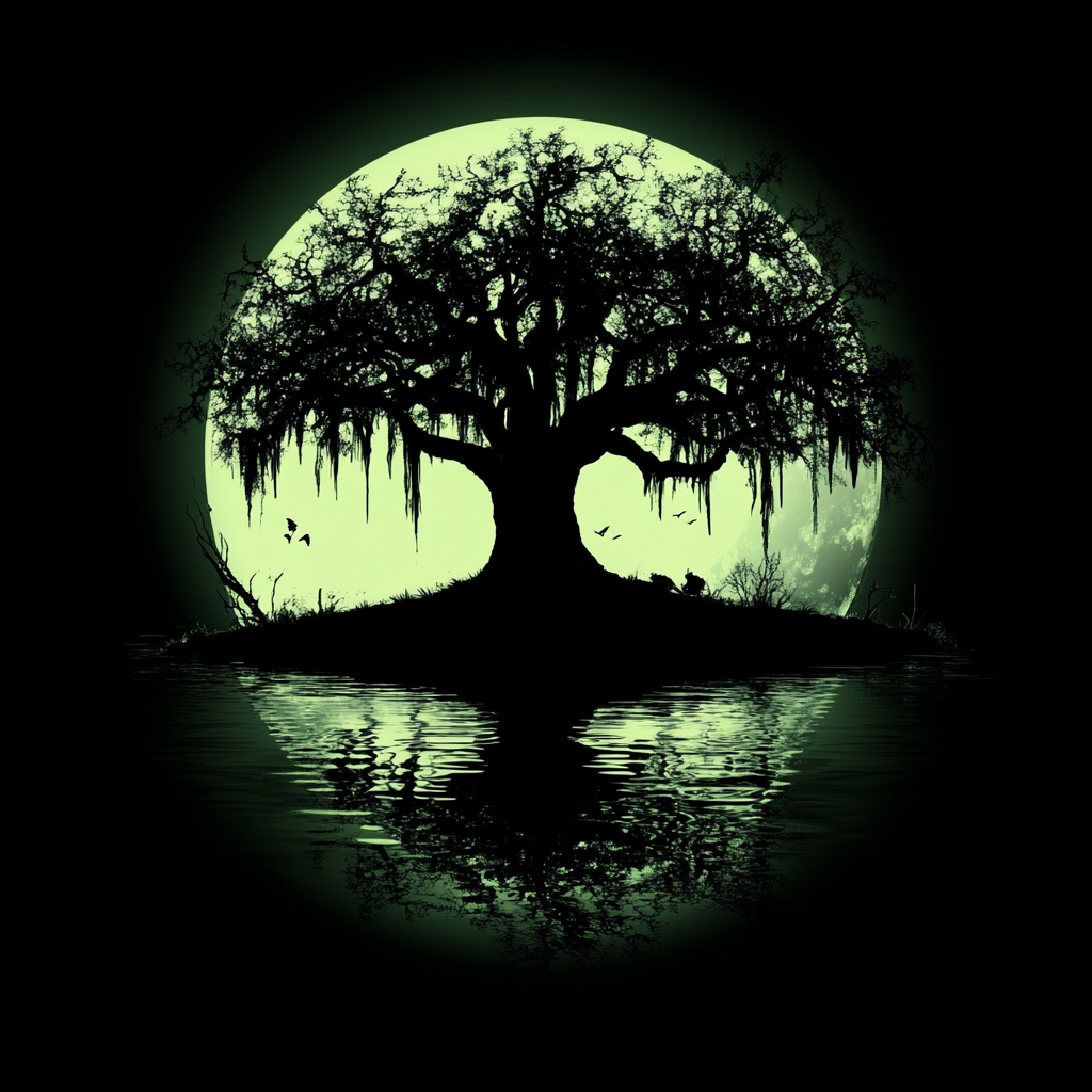 Woody plant, Darkness, Night, Silhouette, Symmetry, Graphics, Reflection, Dusk, Evening, Moonlight