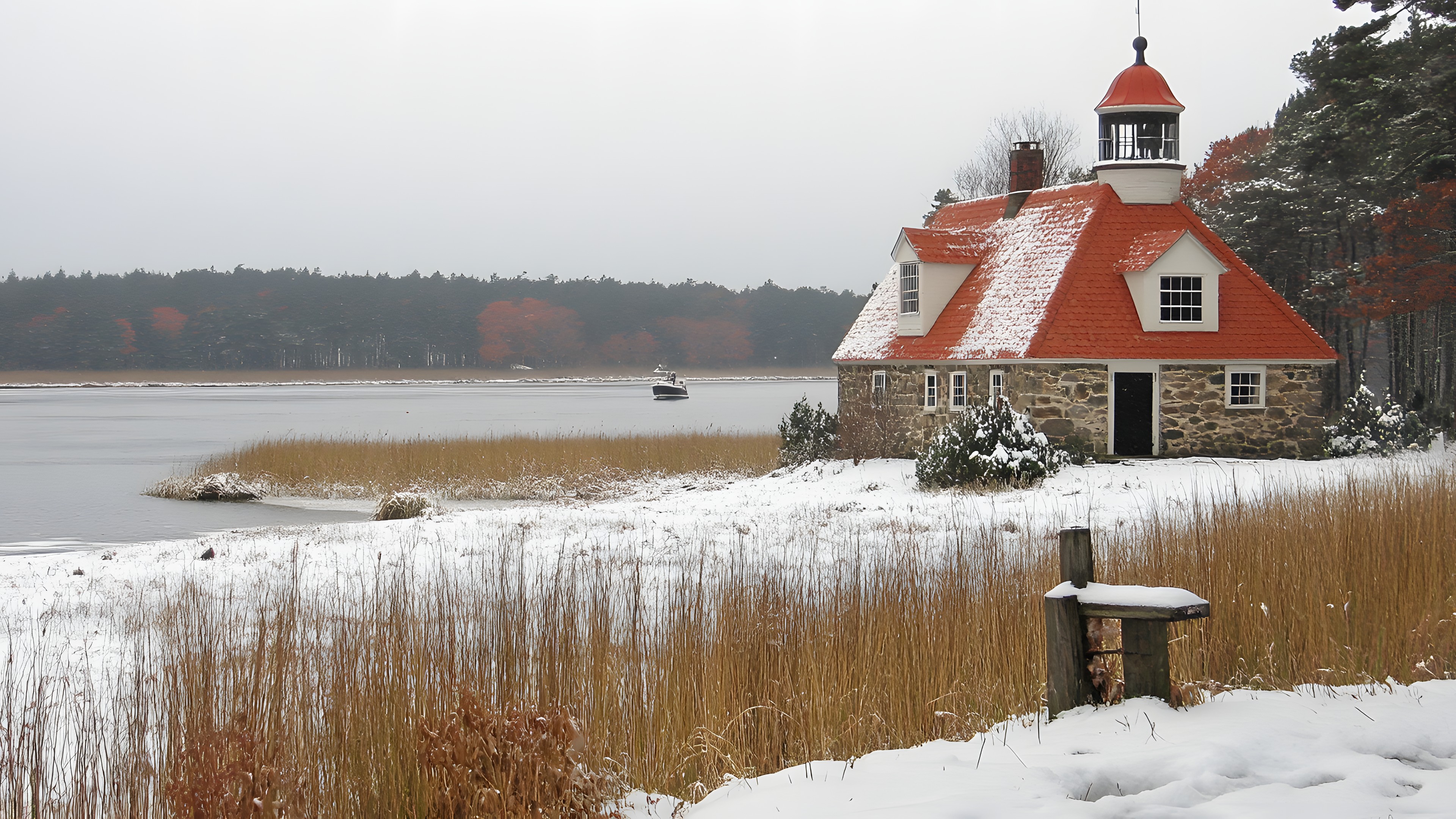 Winter, Shore, Wetland, Lighthouse, Lake District, Autumn