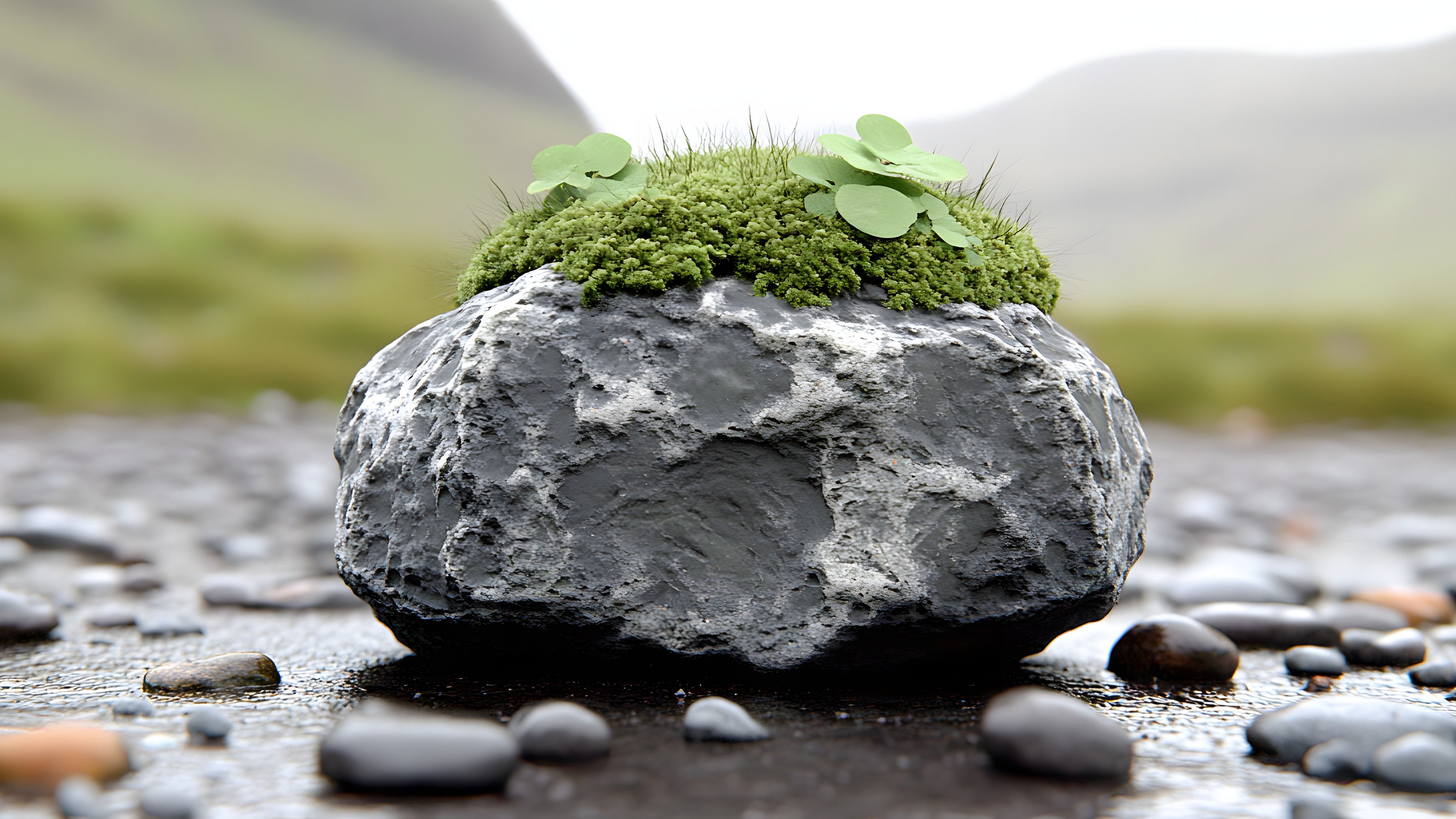 Rock, Boulder, Moss, Natural material, Bryophyte, Still life photography, Balance, Pebble, Liverworts, Green algae