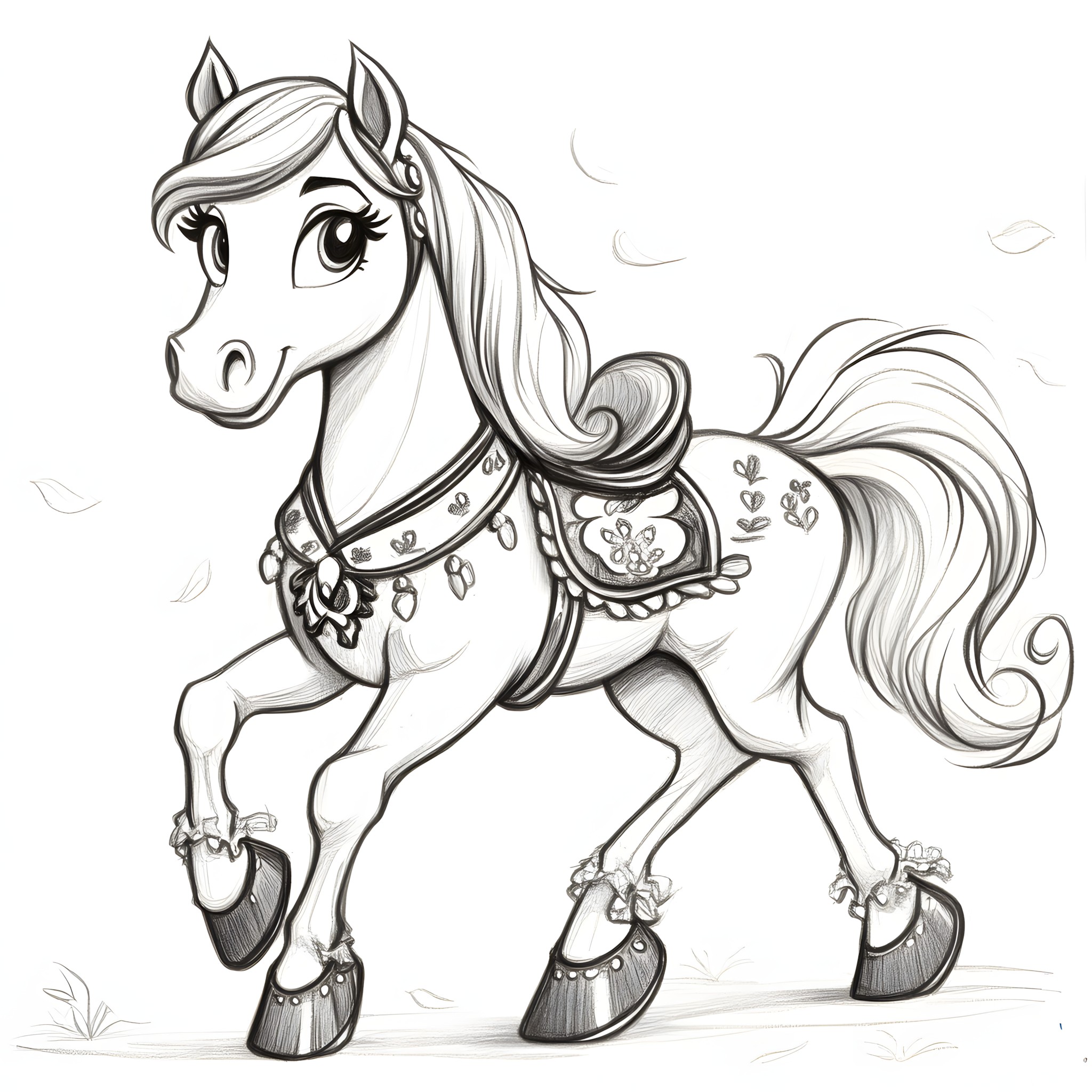 Coloring book, Line art, Cartoon, Clip art, Horse, Fictional character, Graphics, Animal Figure, Mane, Pony, Working animal