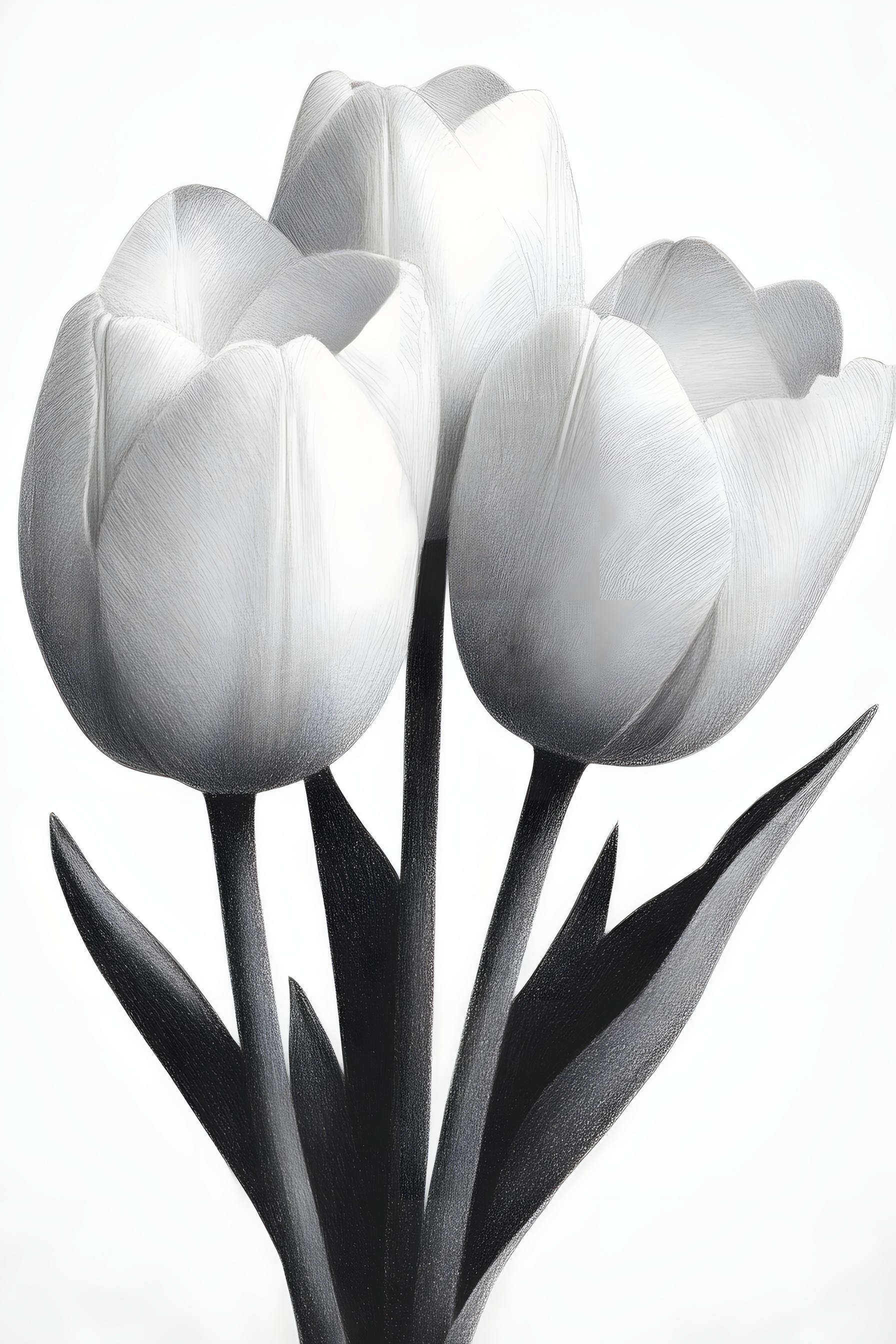 Petal, White, Flower, Monochrome photography, Black and white, Flowering plant, Monochrome, Cut flowers, Tulip, Plant stem, Pedicel, Lilies, Still life photography, Floristry