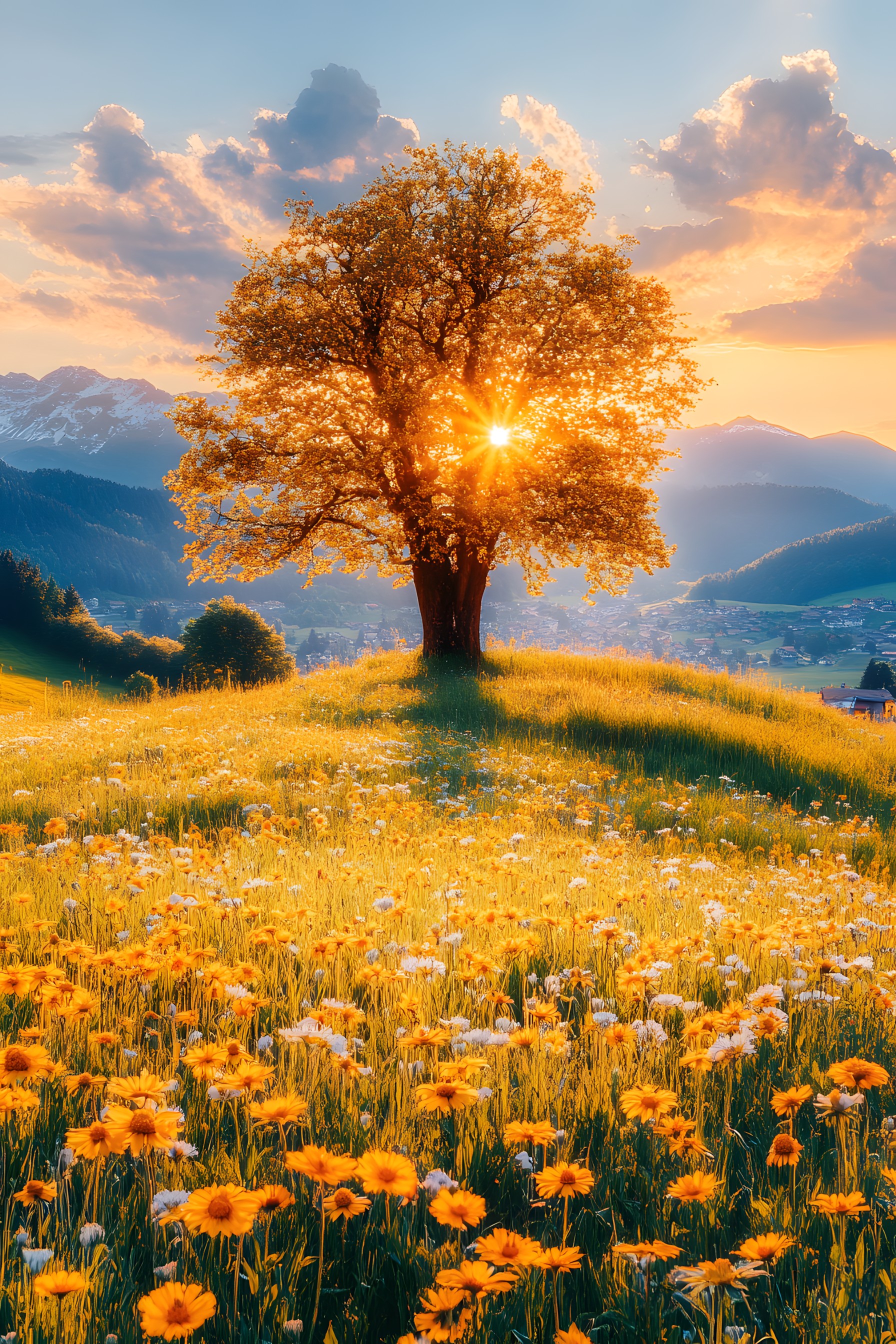 Yellow, Field, Morning, People in nature, Sunlight, Woody plant, Meadow, Prairie, Sunrise, Agriculture, Wildflower, Savanna, Backlighting, Autumn, Evening, Sunset, Farm, Plantation, Dawn, Dusk