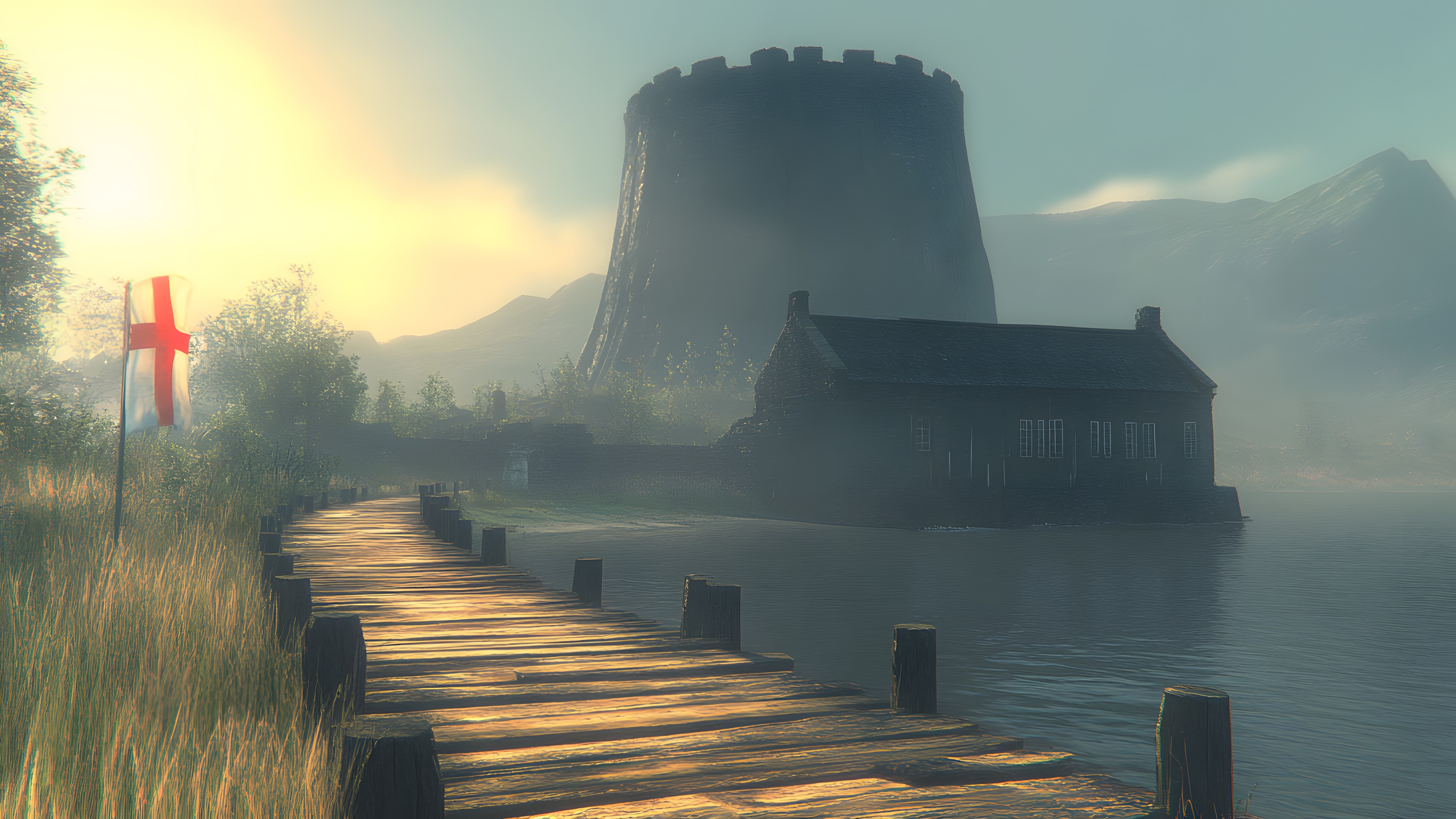 atmospheric phenomenon, Landscape, Mist, Morning, Tower, Fog, Haze, Evening, Digital compositing, Dawn, PC game, Lake District, Dusk, Hut