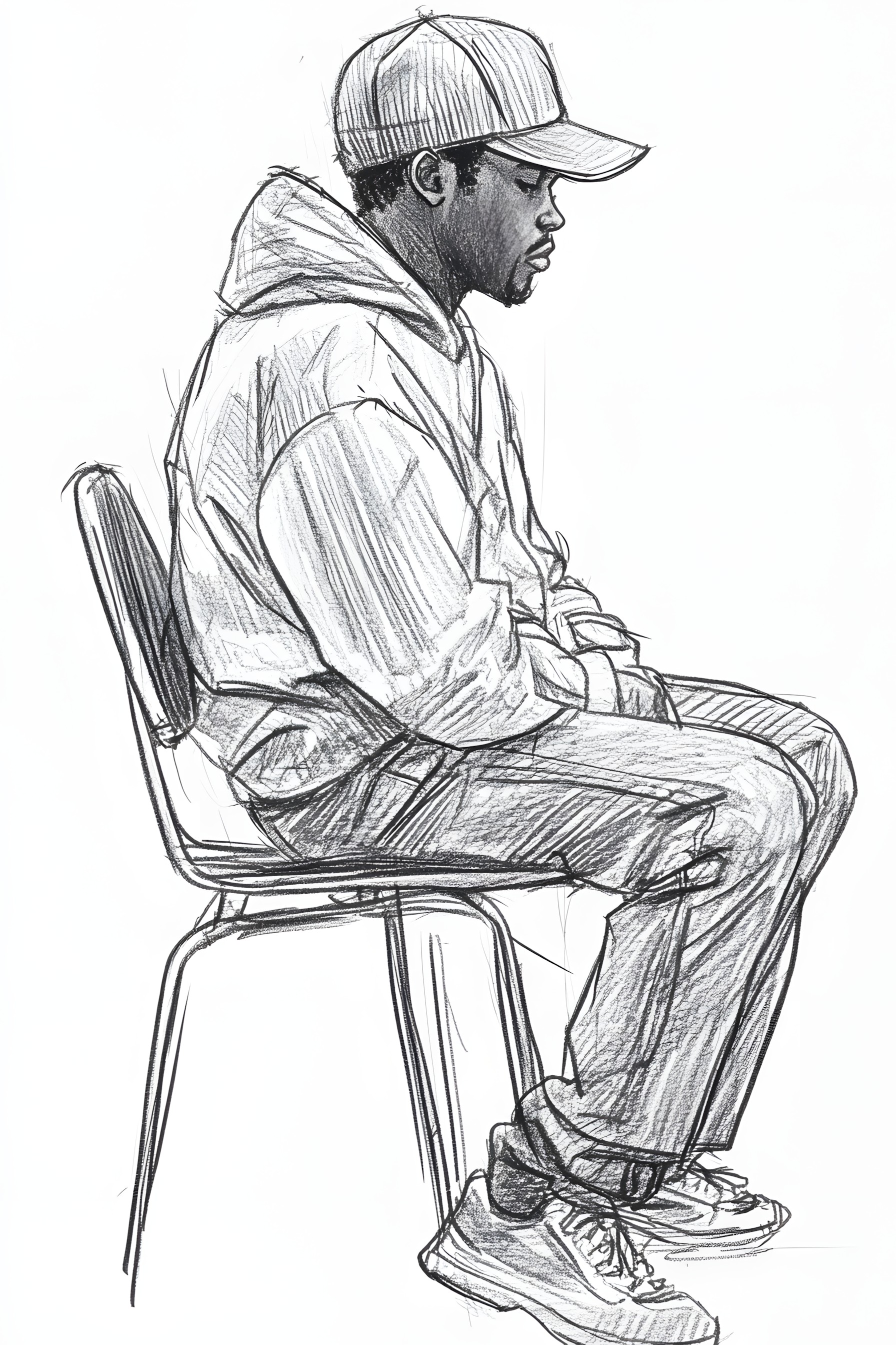 White, Drawing, Elbow, Knee, Sketch, Sitting, Line art, Illustration, Figure drawing, Design, Graphics