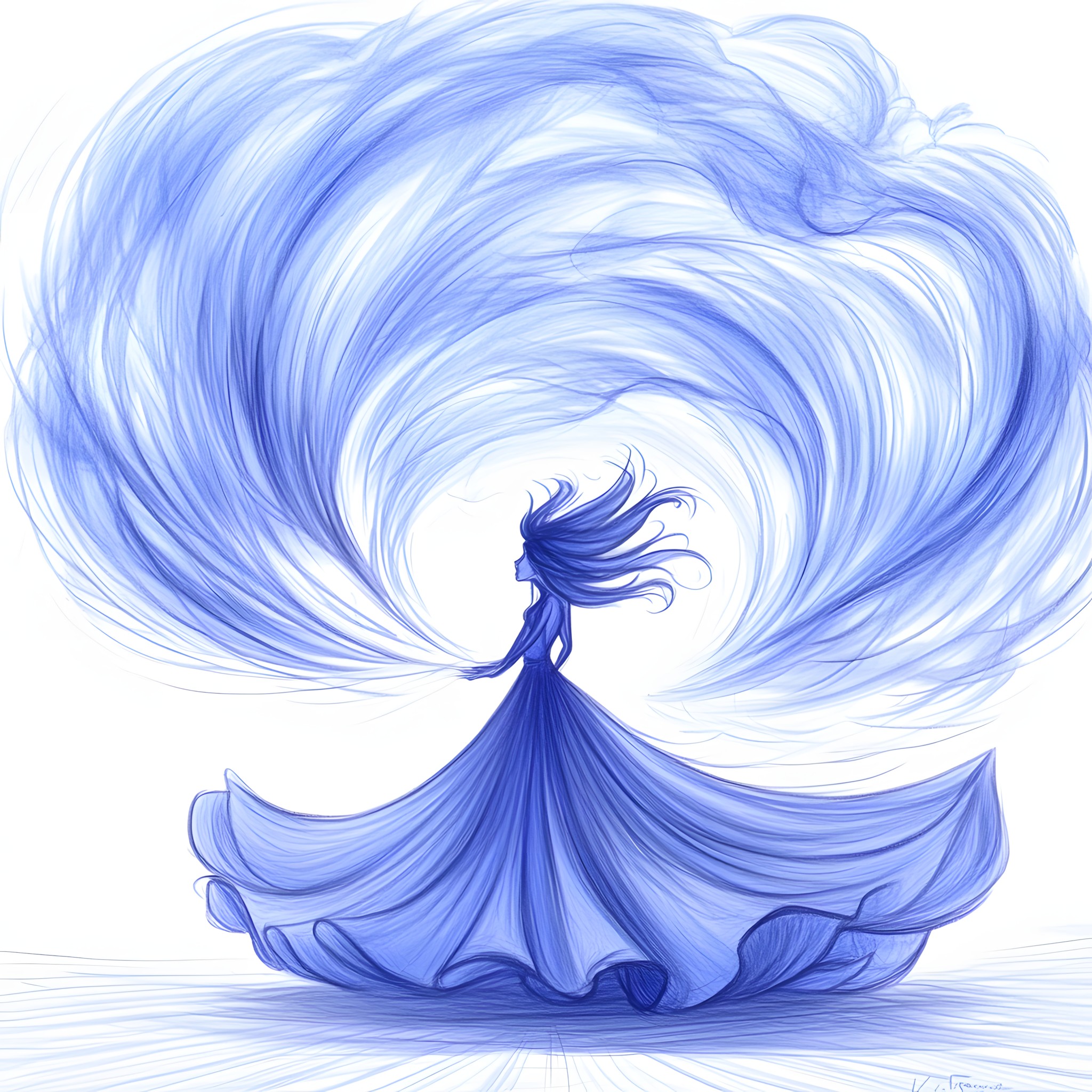 Blue, Illustration, Graphics, Fictional character, Wind, Fashion illustration, Animation, CG artwork, Graphic design