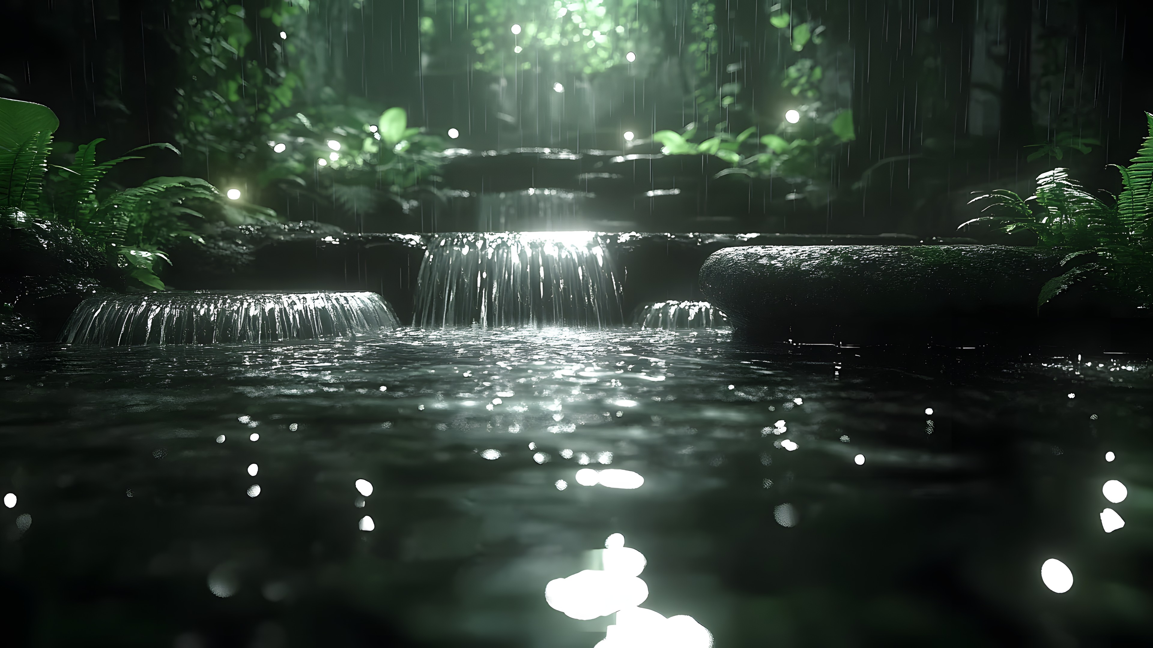Nature, Forest, Stream, Jungle, Rainforest, Spring, Water feature, Waterfall, Old-growth forest, Valdivian temperate rain forest, Woodland, Night, Riparian forest, Mountain river