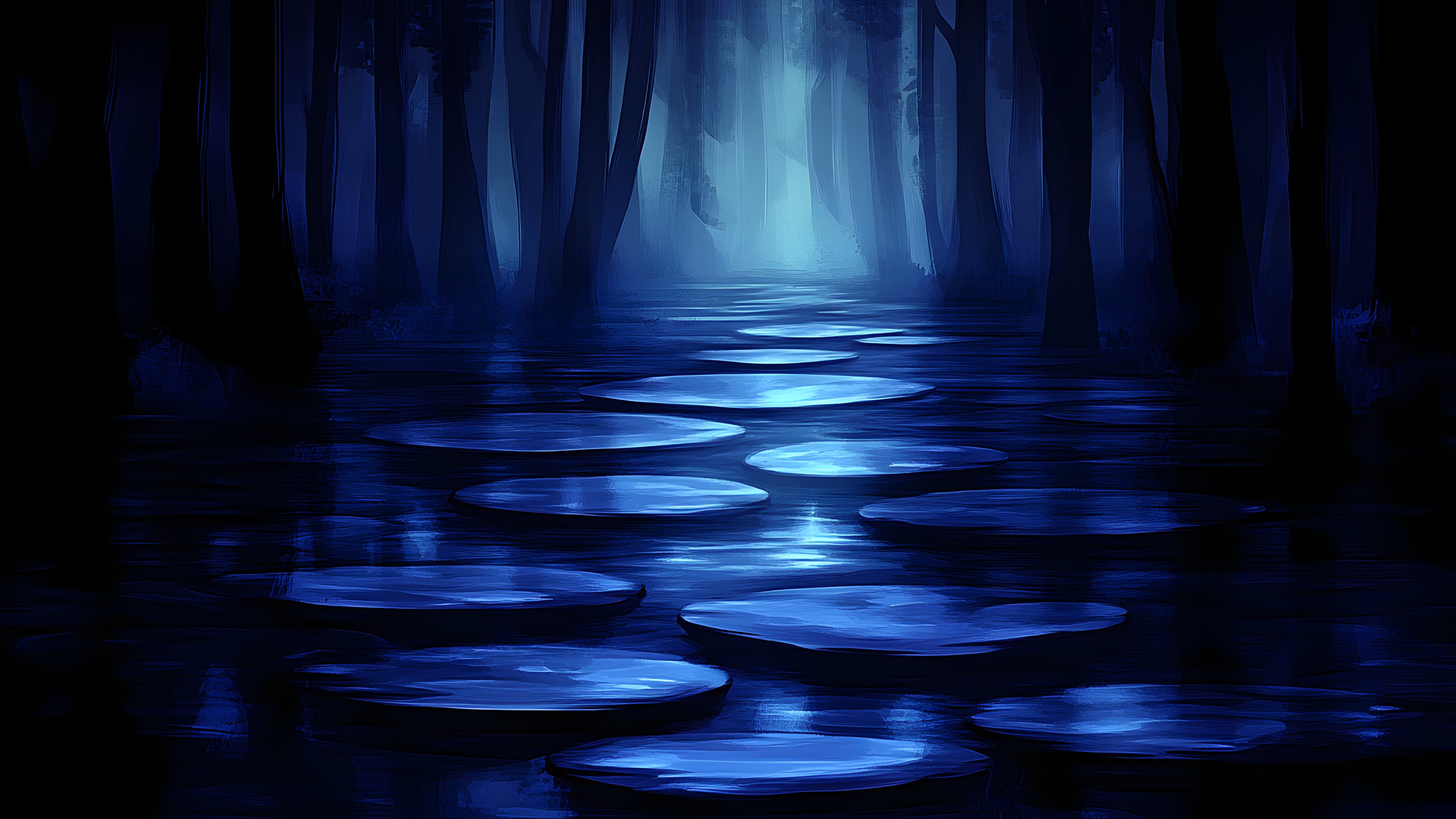 Blue, Reflection, Night, Woodland, Bayou, Old-growth forest, Wetland