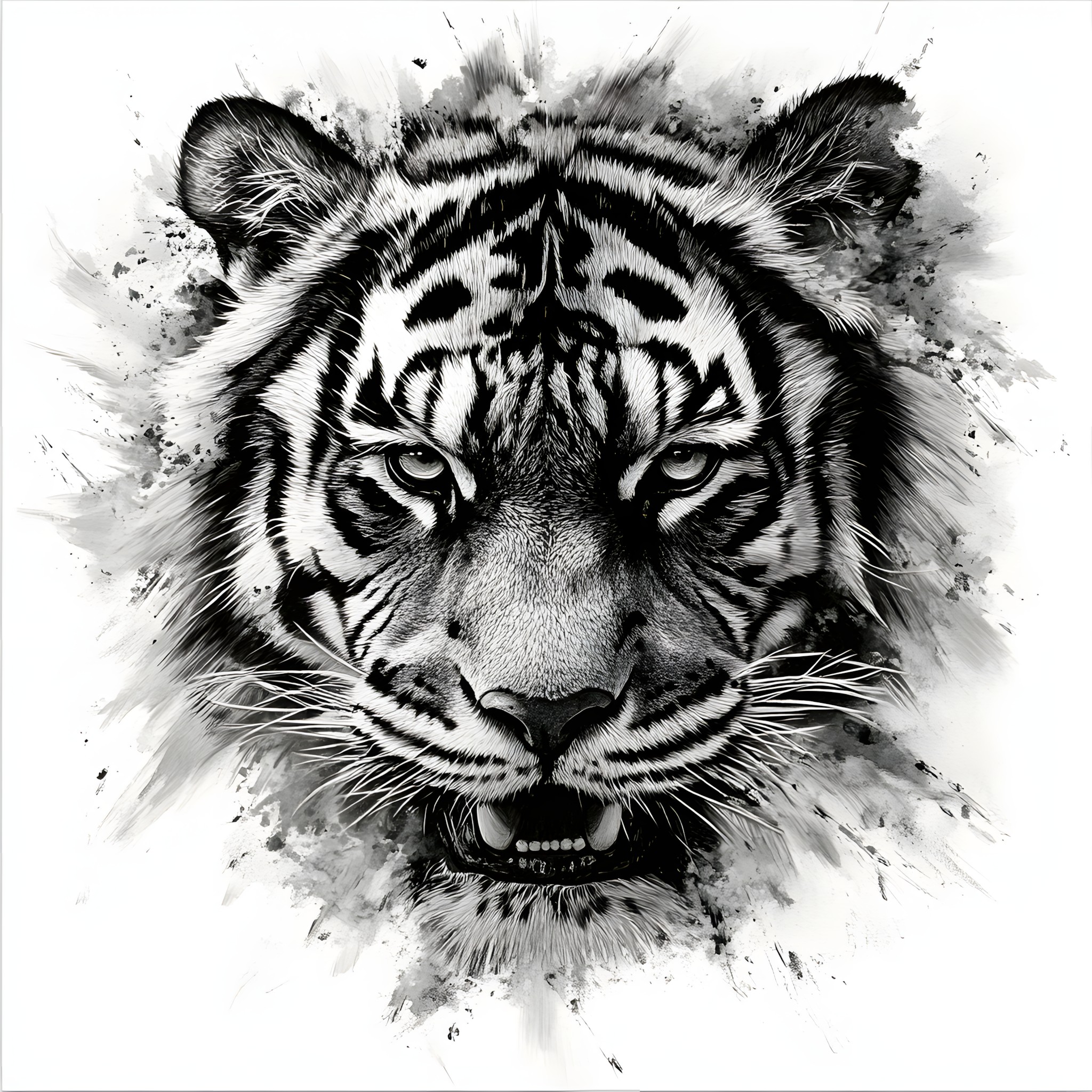 White, Tiger, Monochrome photography, Panthera, Bengal tiger, Felidae, Black and white, Siberian Tiger, Snout, Design, Line art, Whiskers, Graphics