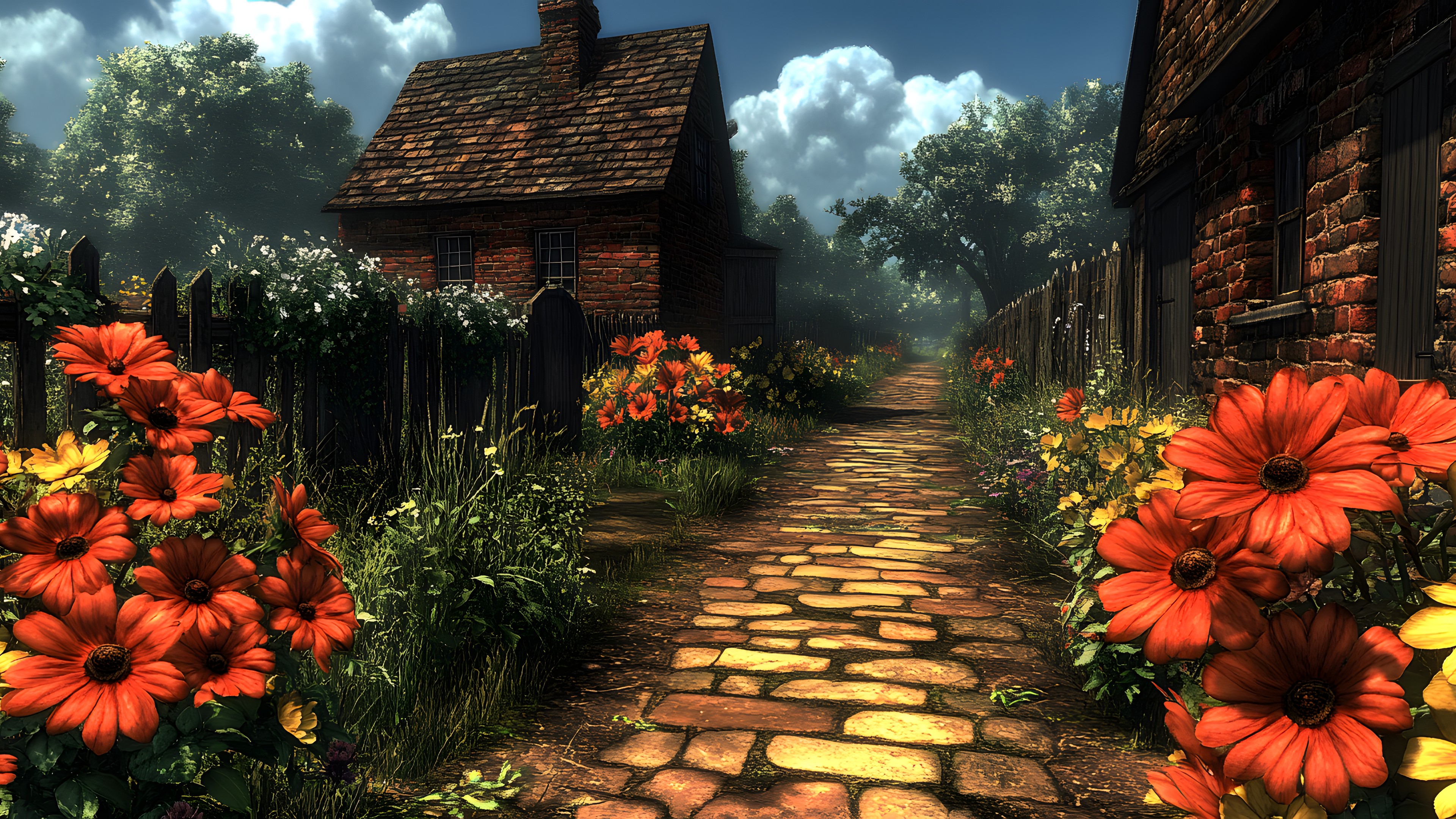 Flower, Plants, Petal, Garden, Shrub, Flowering plant, Landscaping, Wildflower, Floristry, Botanical garden, Backyard, Home Fencing, Perennial plant, Fence, Tulip, Walkway, Floral design, Geraniums