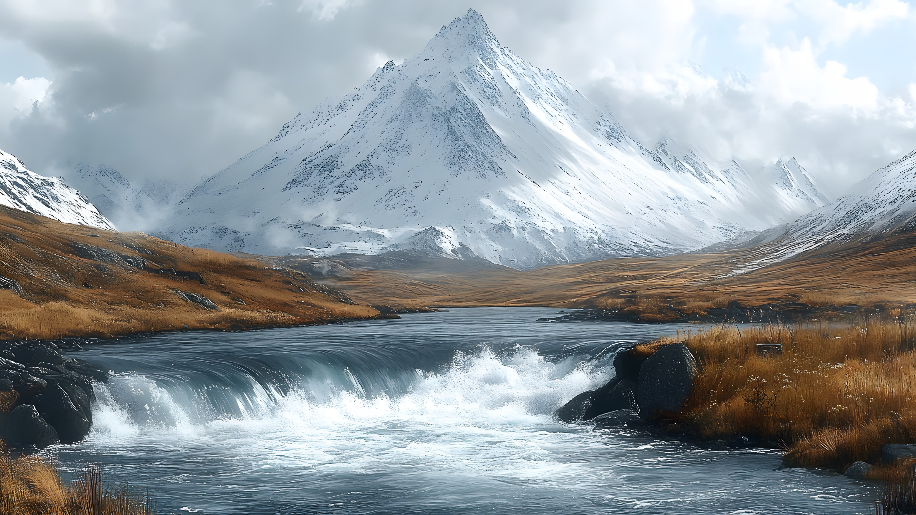 Mountainous landforms, Mountain, Cloud, Natural landscape, Mountain range, Highland, Wilderness, Hill, Mountain river, atmospheric phenomenon, Watercourse, Stream, Glacial landform, River, Alps, Ridge, Valley, Reflection, Glacier, Cumulus