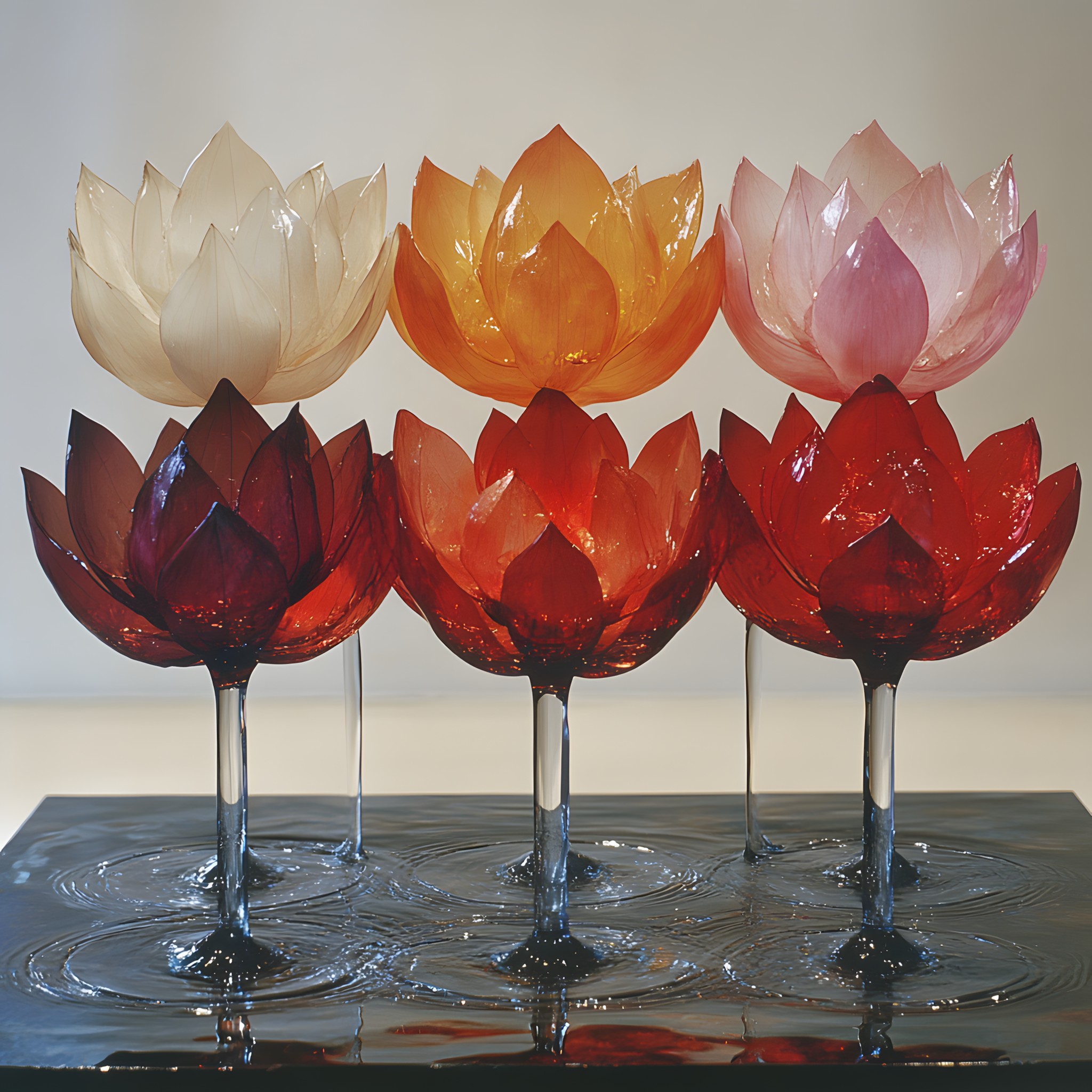 Petal, Glass, Lotus, Stemware, Nelumbonaceae, Reflection, Vase, Cut flowers, Nymphaea nelumbo, Champagne glass, Still life photography, Centrepiece, Candle holder, Water lilies