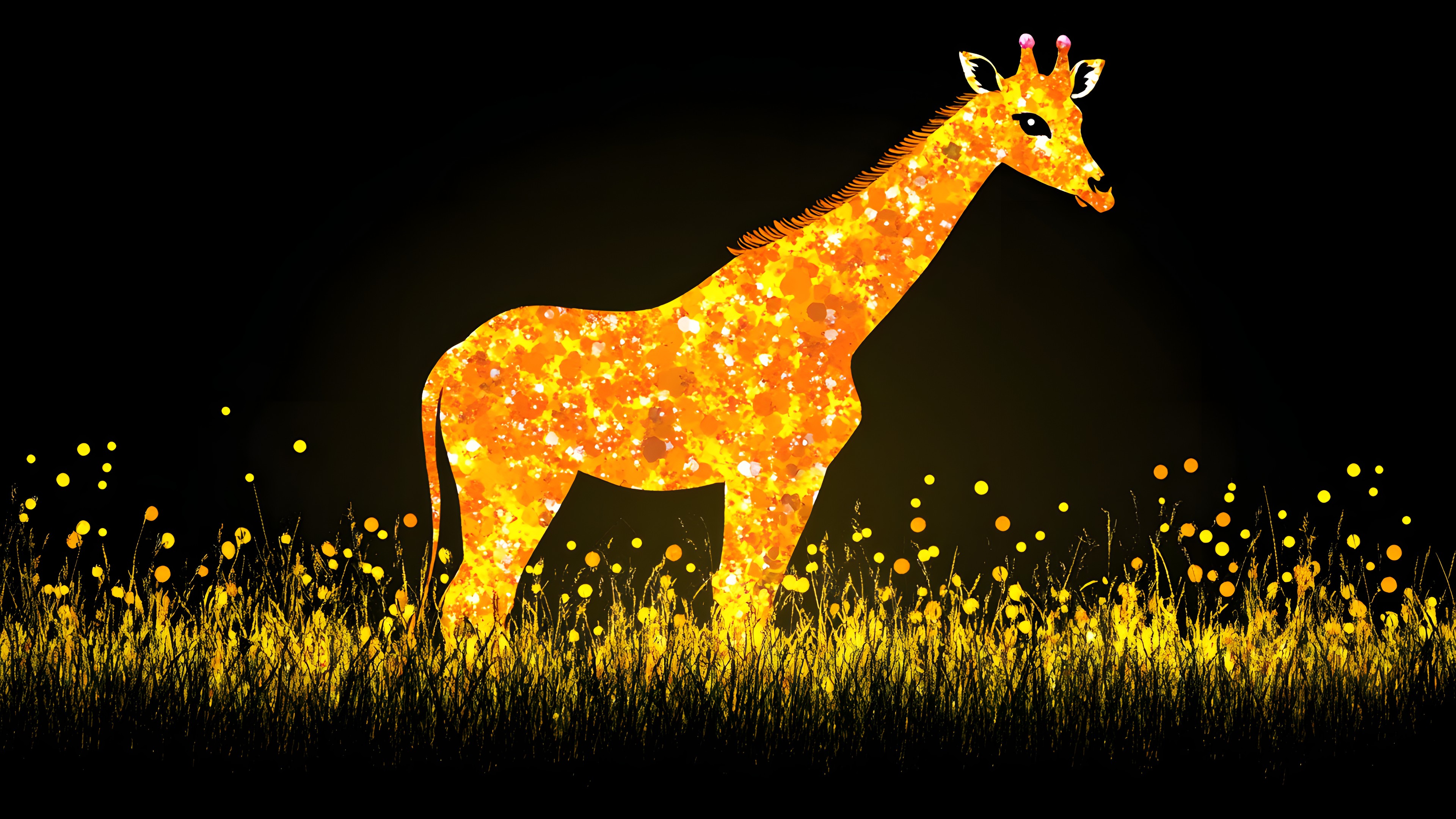 Giraffids, Giraffe, Yellow, Orange, Terrestrial animal, Night, Graphic design