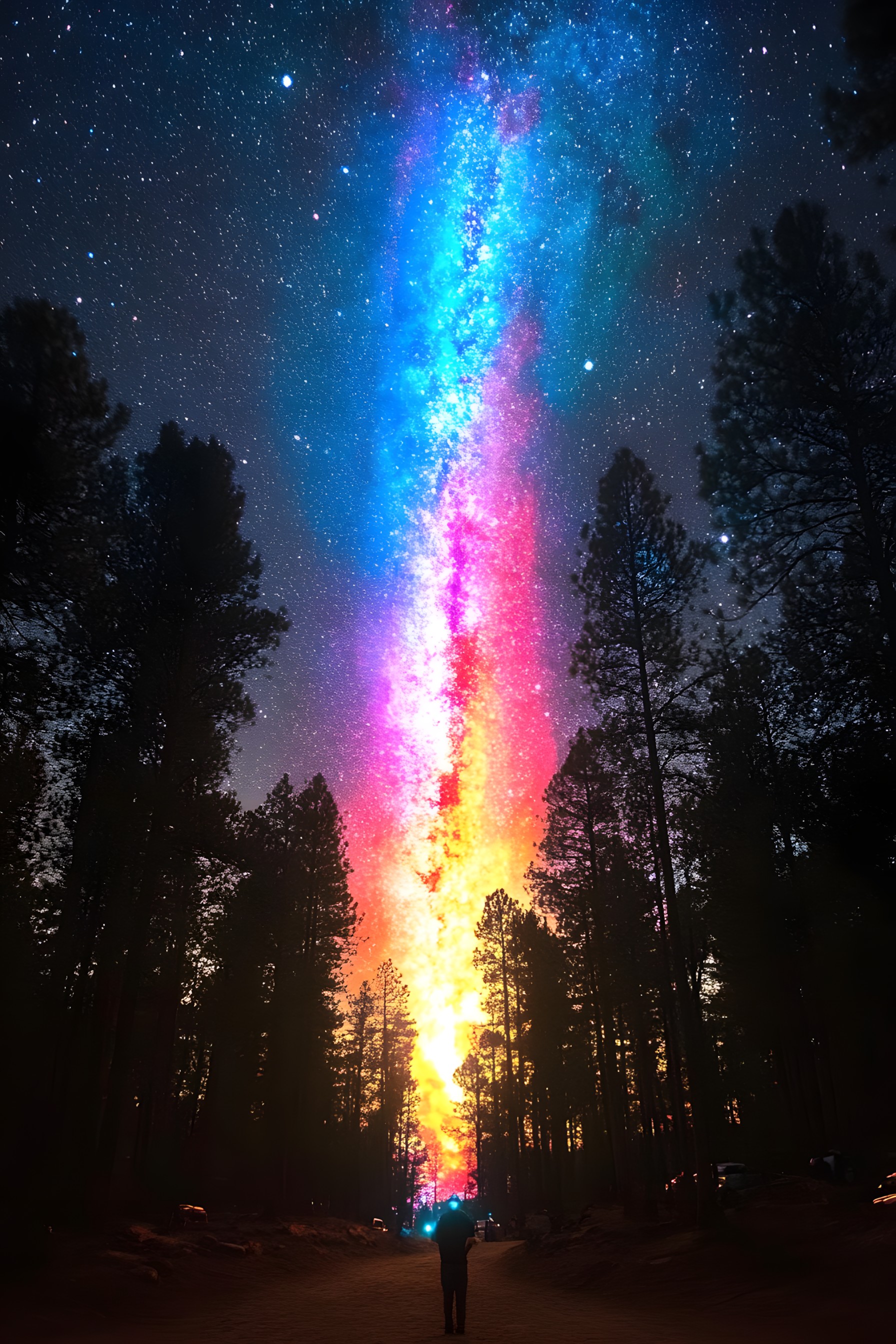 Astronomical object, Night, Star, Evening, Universe, Galaxy, Heat, Conifers, Spruce-fir forests, Backlighting, Astronomy, Pine family, Fir, Pine, Science