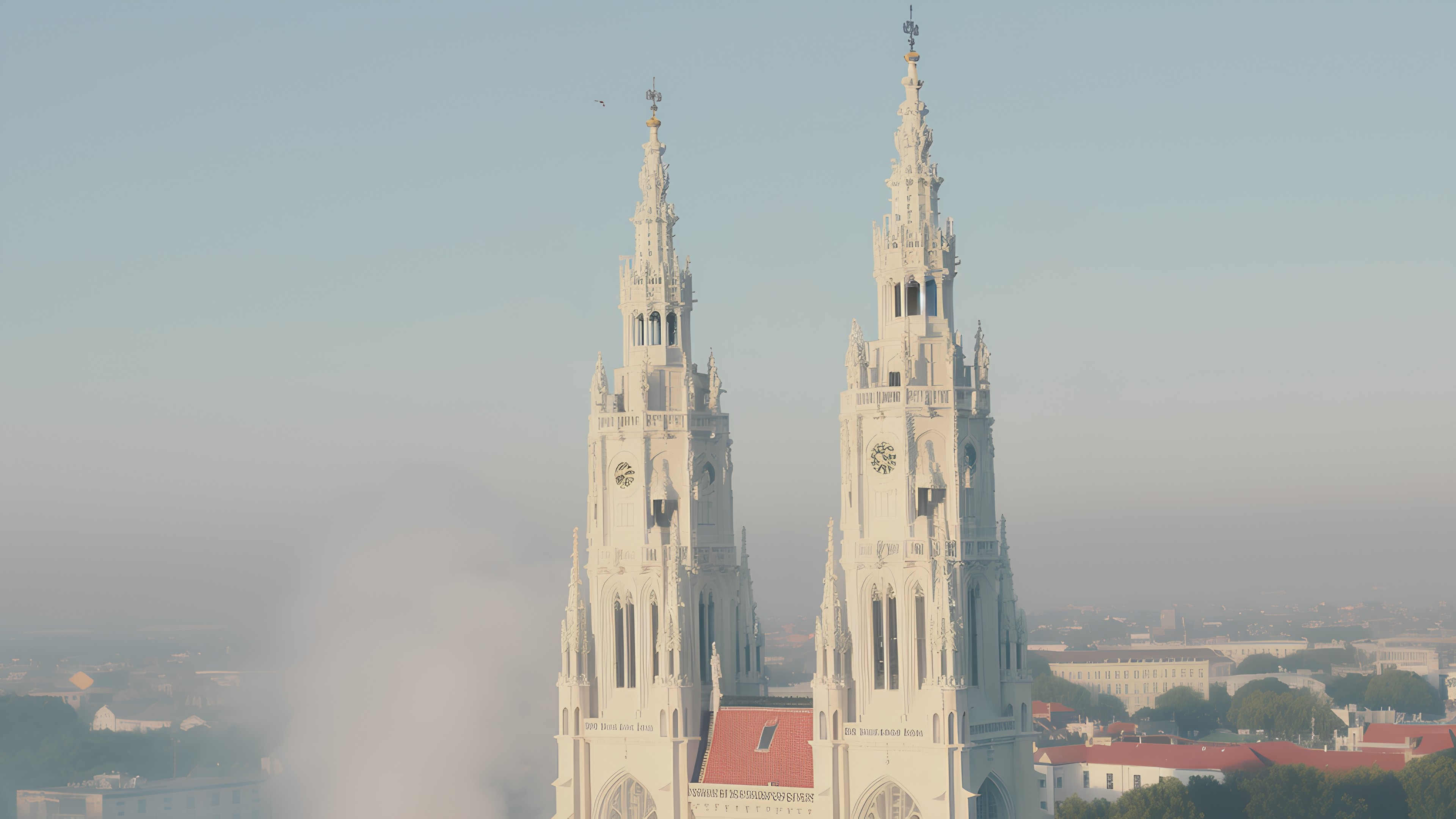 Sky, Building, Vehicle, Facade, City, Turret, Spire, Steeple, Tree, Art, Cone, Medieval architecture, Window