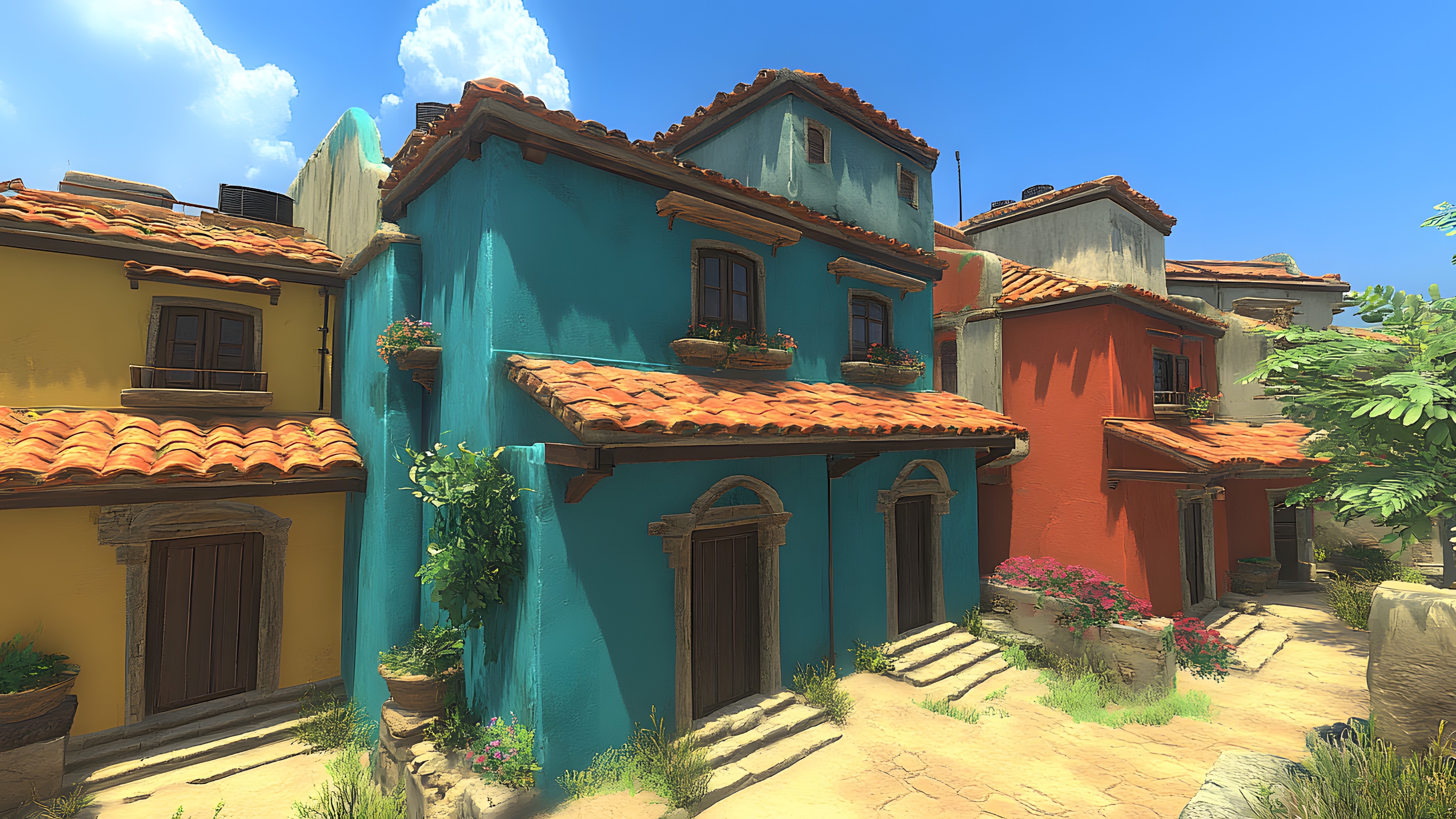 Home, Village, Animation, Shadow, Villa, Balcony