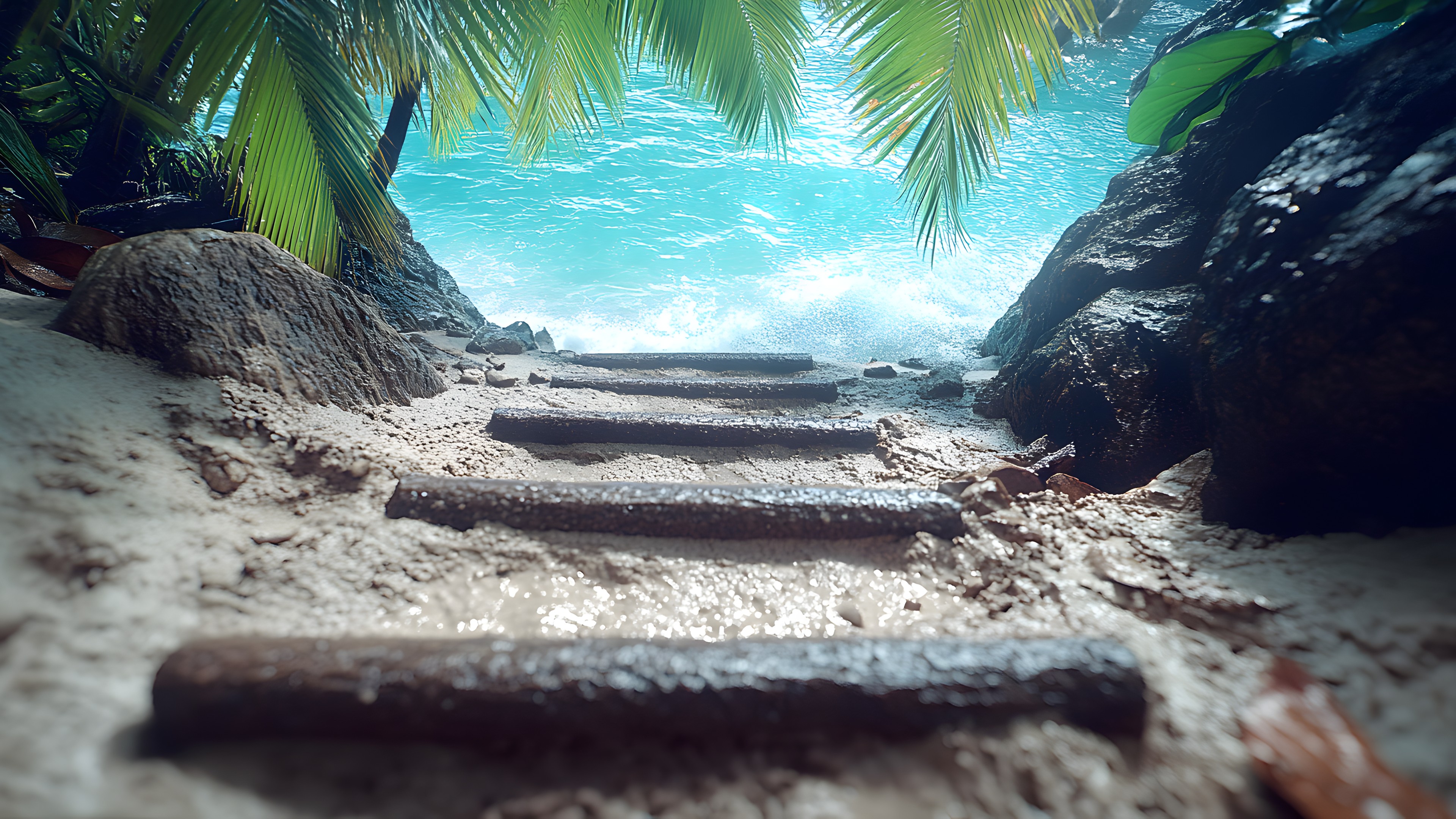 Blue, Sea, Coastal and oceanic landforms, Coast, Ocean, Beach, Shore, Tropics, Sunlight, Caribbean, Palm trees, Sand, Wave, Island, Wind wave, Bay, Wind, Stock photography