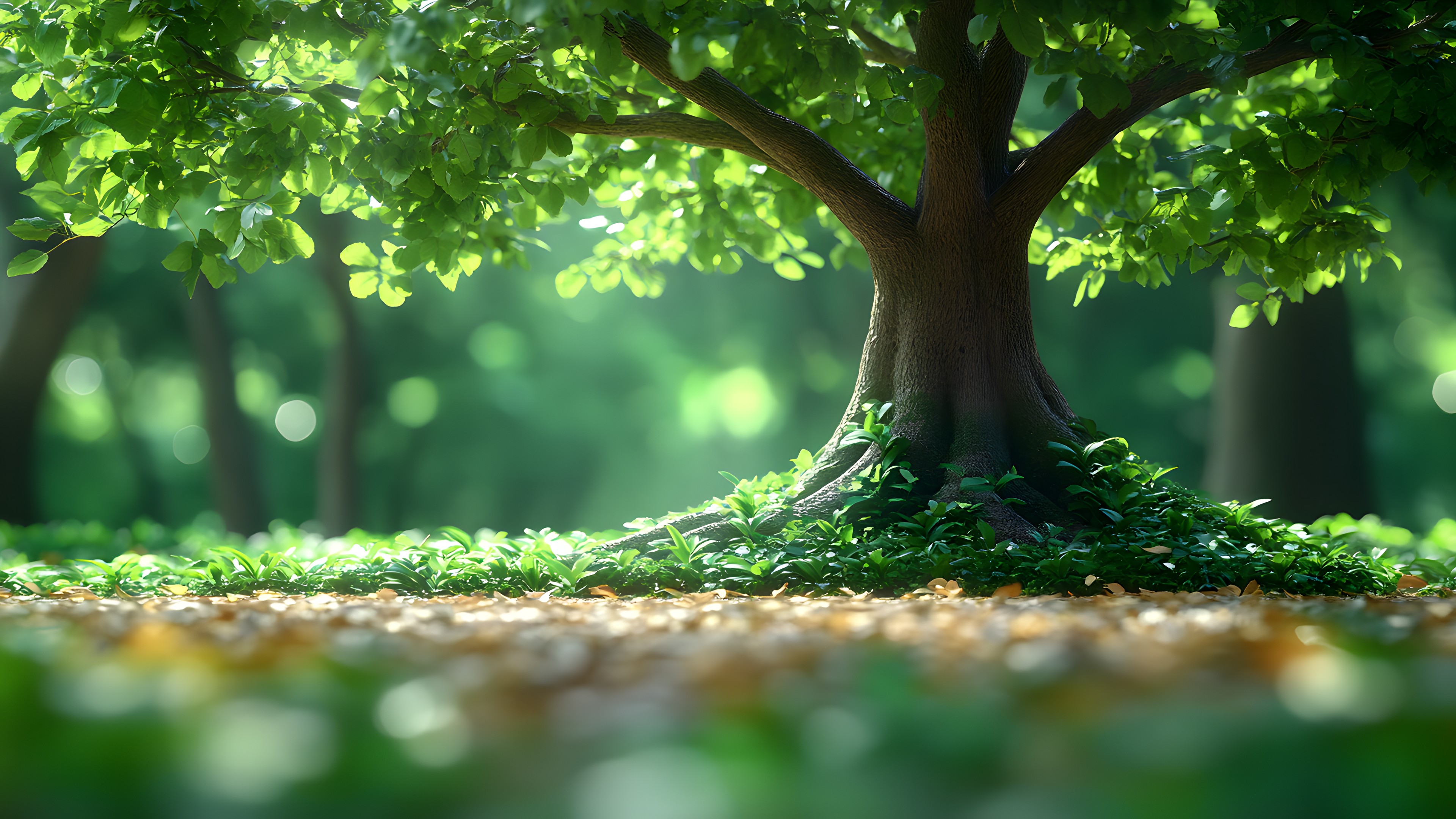 Green, Leaf, Nature, Branch, Wood, Vegetation, Trunk, Groundcover, Woody plant, Sunlight, Twig, Spring, Forest, Shade, Woodland, Old-growth forest