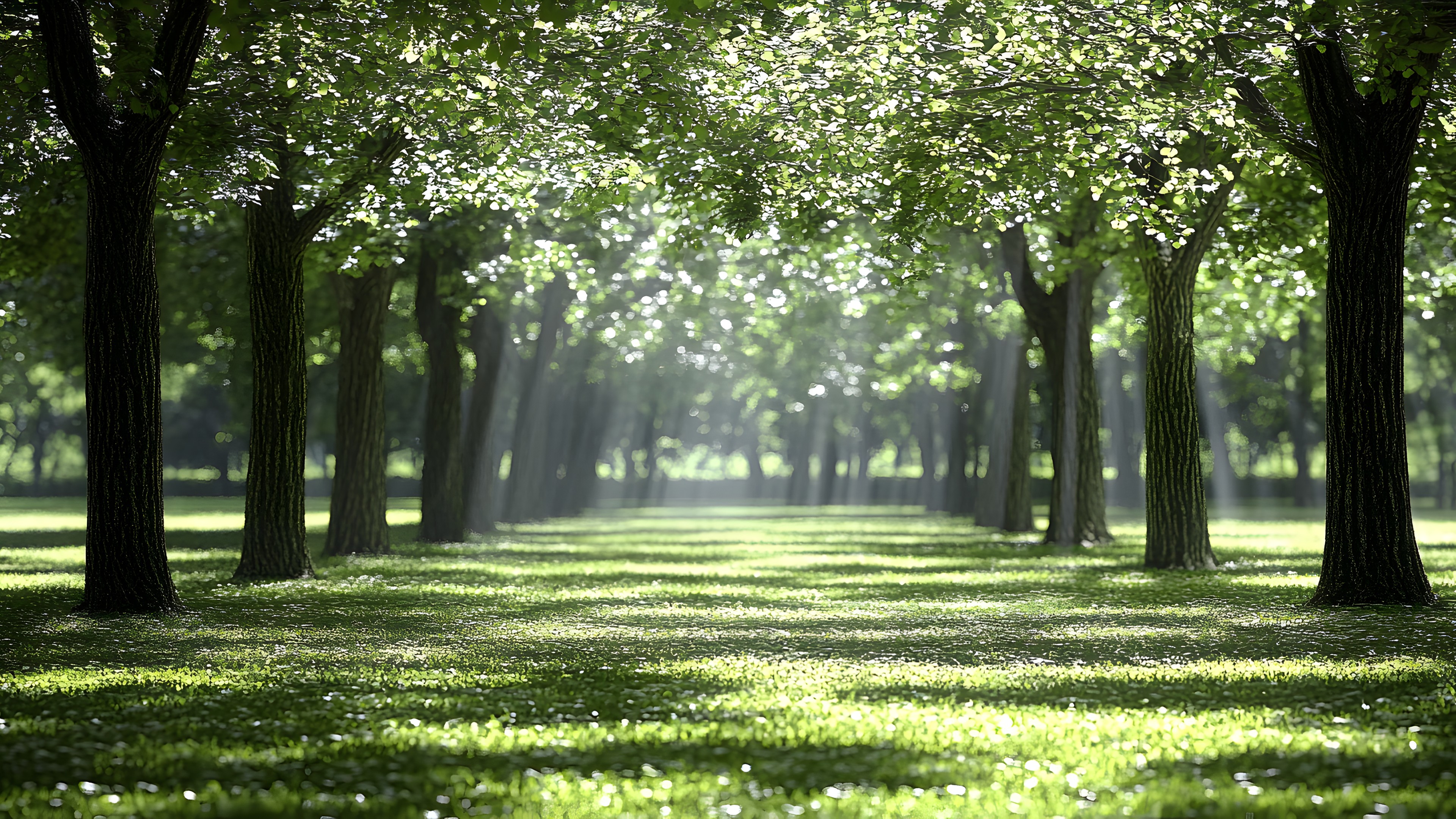 Green, Nature, Grass, Natural environment, Leaf, Branch, Vegetation, Trunk, Spring, Sunlight, Shade, Woodland, Grove, Grasses, Groundcover, Woody plant, Lawn, Twig, Forest, Garden